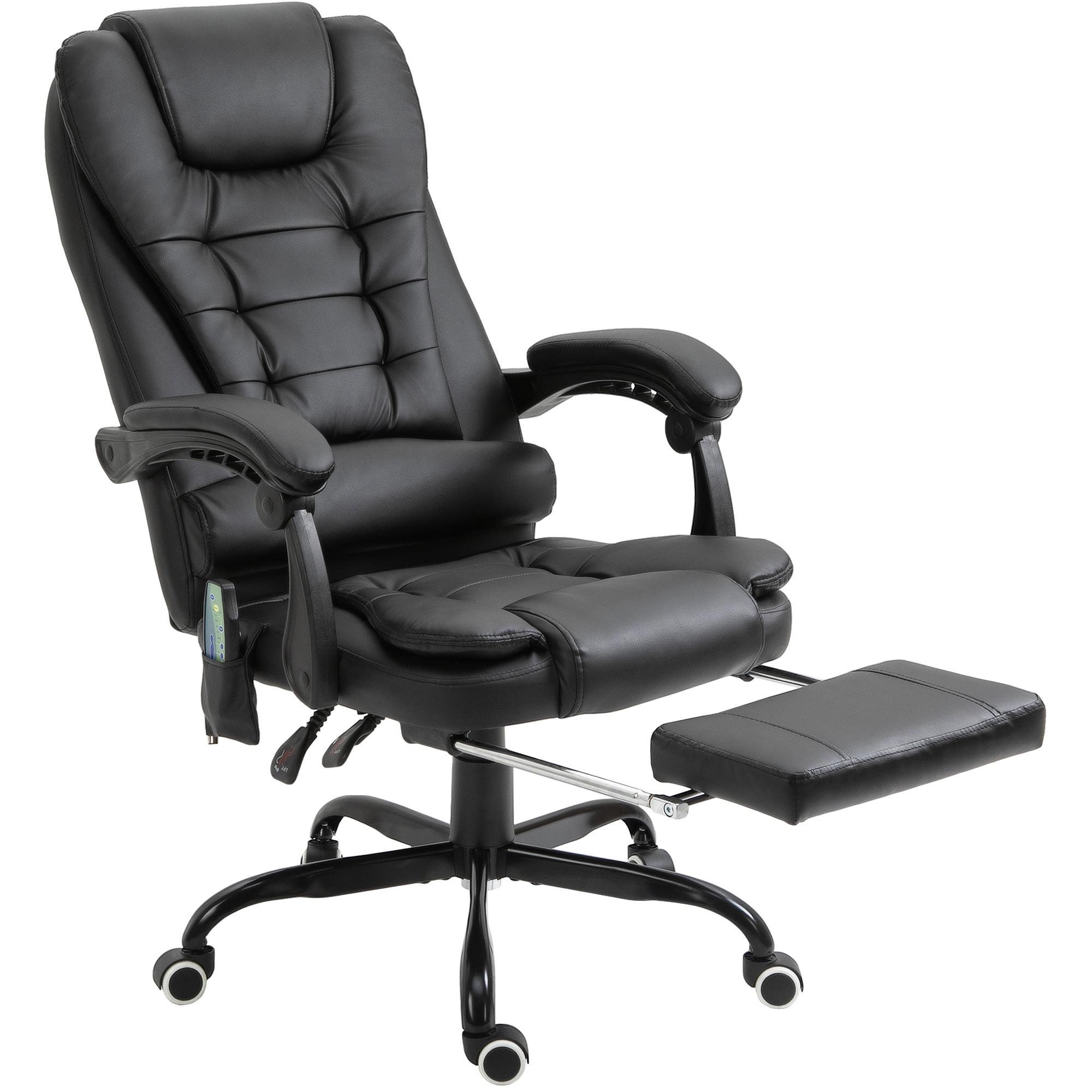 Fotoliu de birou cu masaj cu 7 puncte de vibrație, ergonomic cu suport pentru picioare și spătar înclinat la 155°, negru Vinsetto | Aosom RO Fotoliu de birou cu masaj cu 7 puncte de vibrație, ergonomic cu suport pentru picioare și spătar înclinat la 155°, negru Vinsetto | Aosom RO