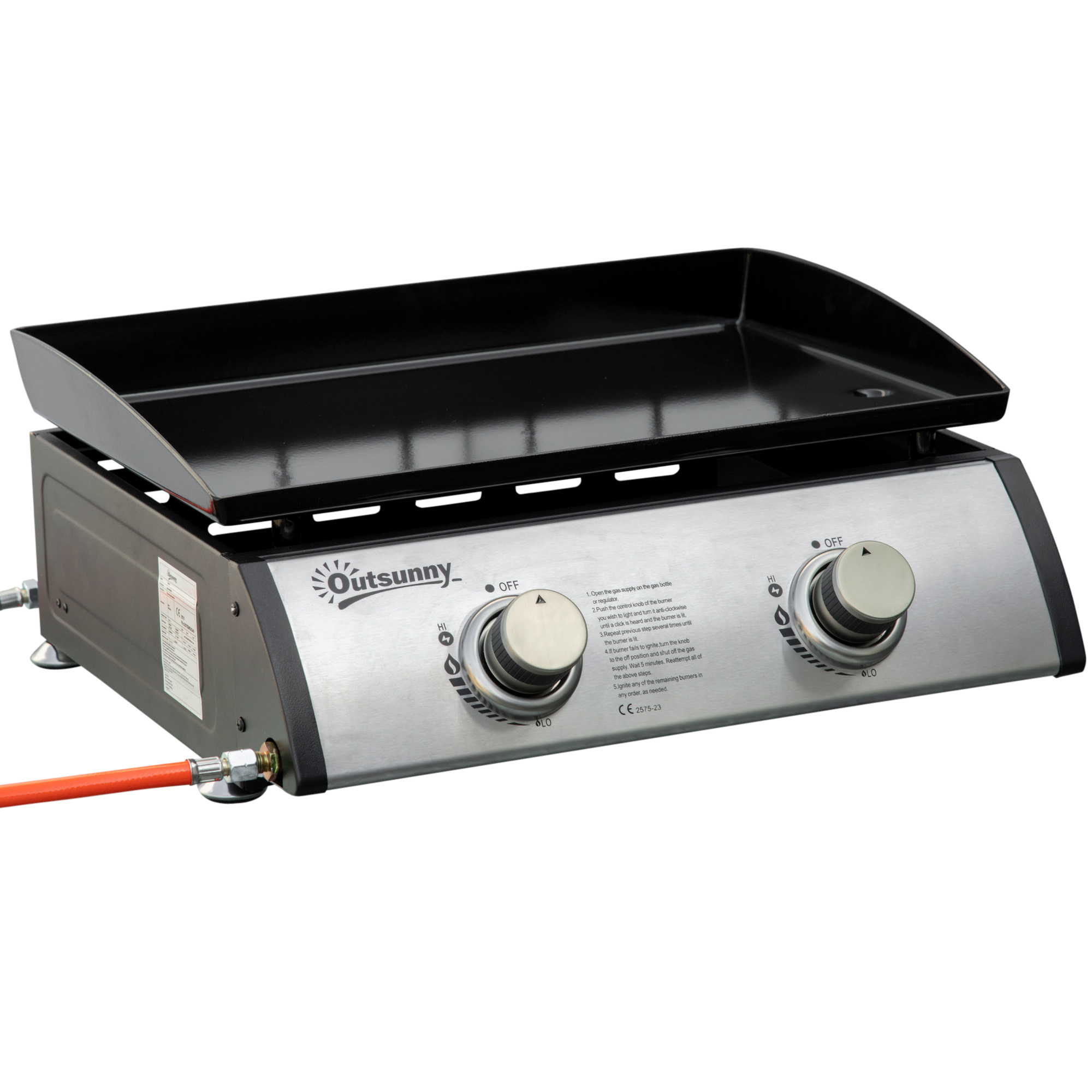 Gratar cu gaz si 2 arzatoare Outsunny, picioare reglabile, 6kW, 48.5x46x21cm, negru | Aosom RO Gratar cu gaz si 2 arzatoare Outsunny, picioare reglabile, 6kW, 48.5x46x21cm, negru | Aosom RO