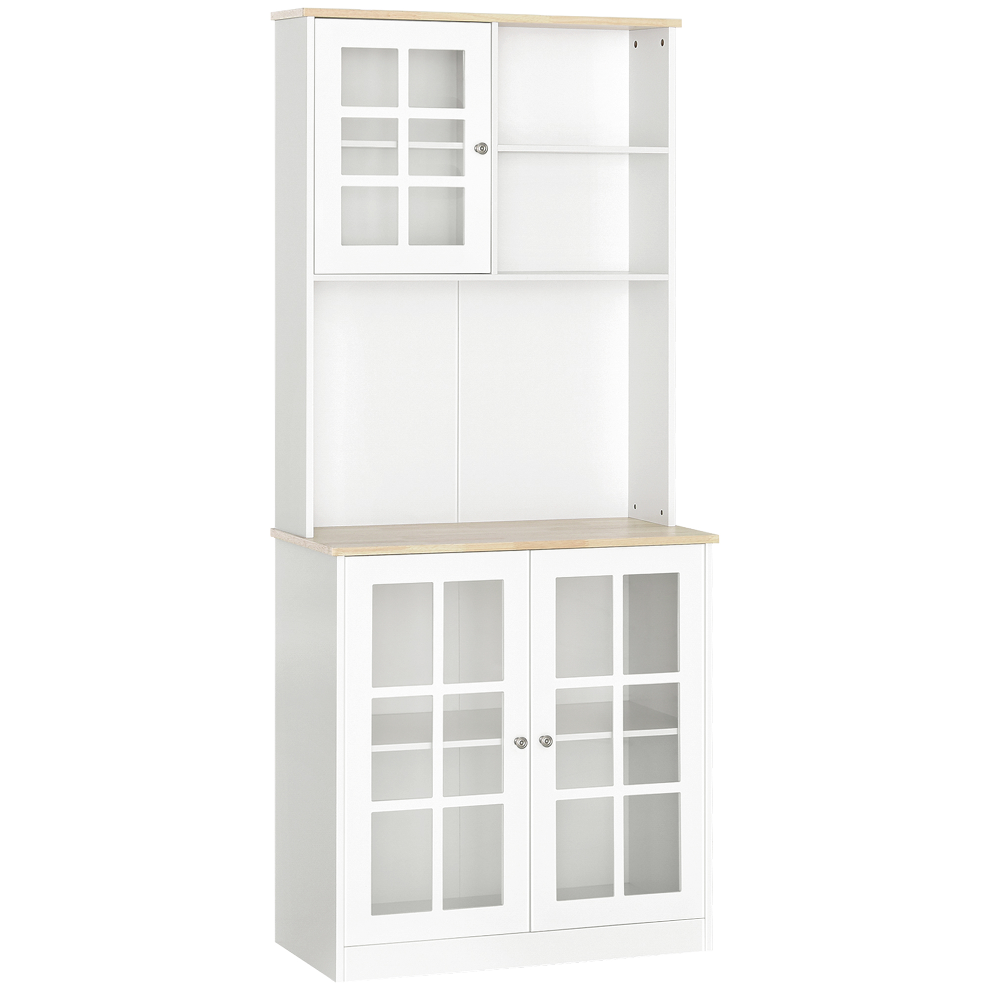 Homcom Bufet Modern din Lemn MDF cu Vitrine, Spațiu Depozitare, pentru Sufragerie și Bucătărie, 80x37x183 cm, Alb | Aosom Romania Homcom Bufet Modern din Lemn MDF cu Vitrine, Spațiu Depozitare, pentru Sufragerie și Bucătărie, 80x37x183 cm, Alb | Aosom Romania
