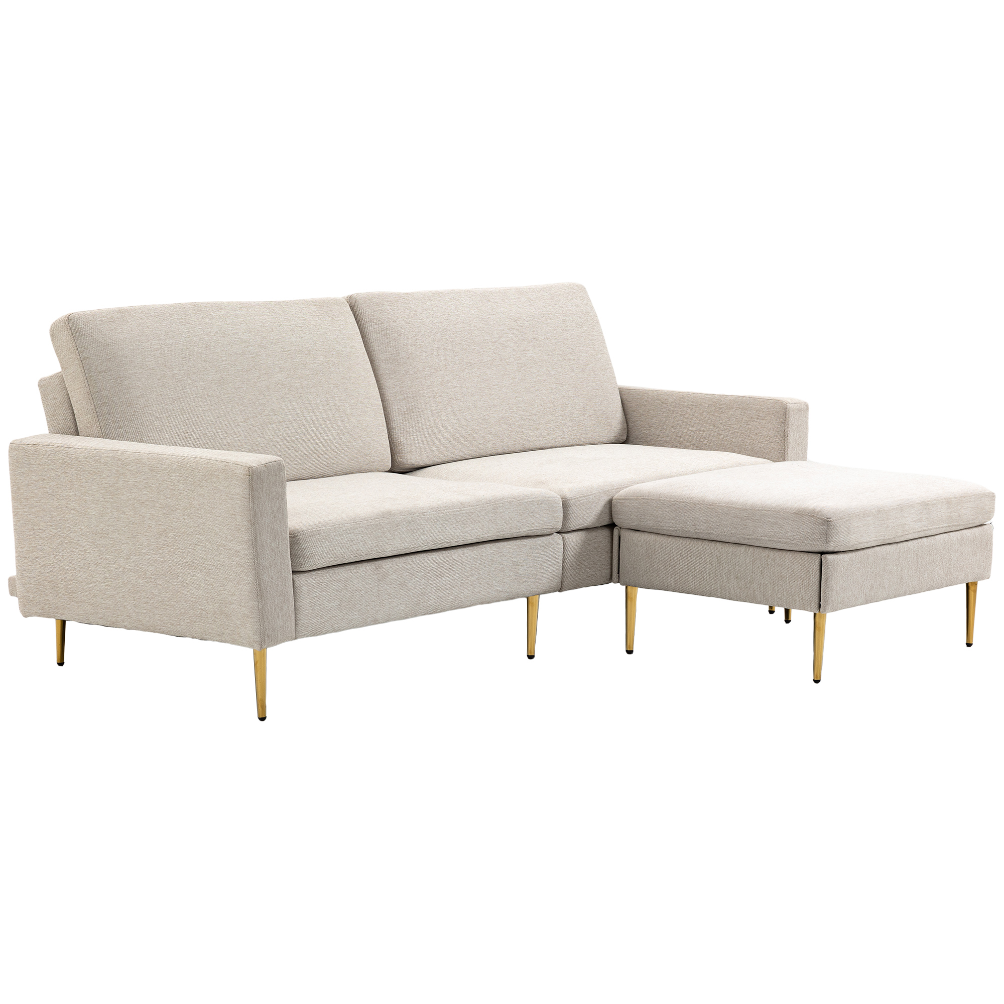HOMCOM Canapea cu Taburet pentru Picioare, Canapea Extensibila cu 3 Locuri in Forma de L cu Spătar Reglabil pentru Camera de Zi, 213x91x83 cm, Crem HOMCOM Canapea cu Taburet pentru Picioare, Canapea Extensibila cu 3 Locuri in Forma de L cu Spătar Reglabil pentru Camera de Zi, 213x91x83 cm, Crem