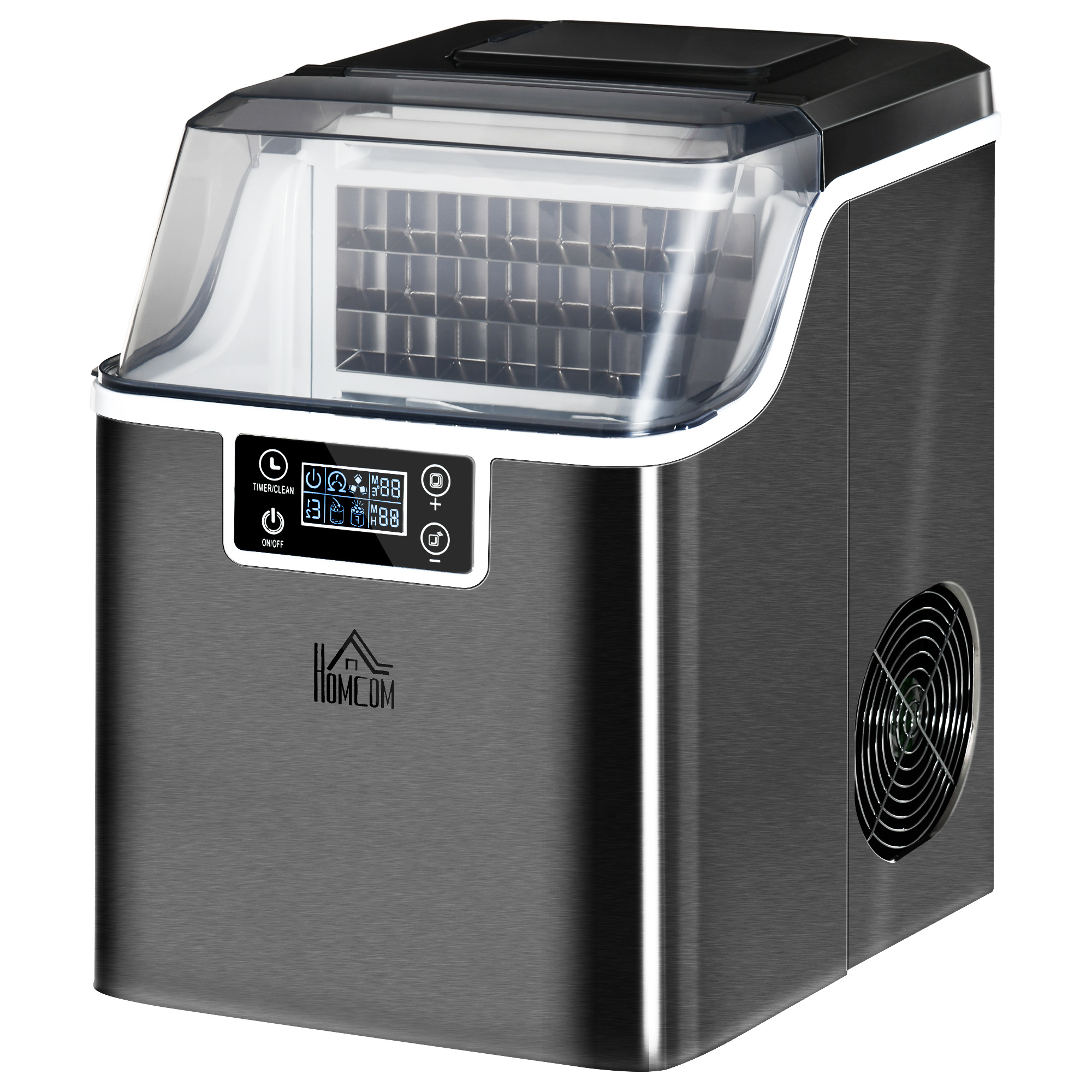 HOMCOM Mașină de Gheață 20kg în 24 de Ore, 24 de Cuburi în 14-18 Minute cu Dimensiune Reglabilă, rezervor de 3.2L și Sistem de Autocurățare, 25.2x36x37.1 cm, Negru HOMCOM Mașină de Gheață 20kg în 24 de Ore, 24 de Cuburi în 14-18 Minute cu Dimensiune Reglabilă, rezervor de 3.2L și Sistem de Autocurățare, 25.2x36x37.1 cm, Negru