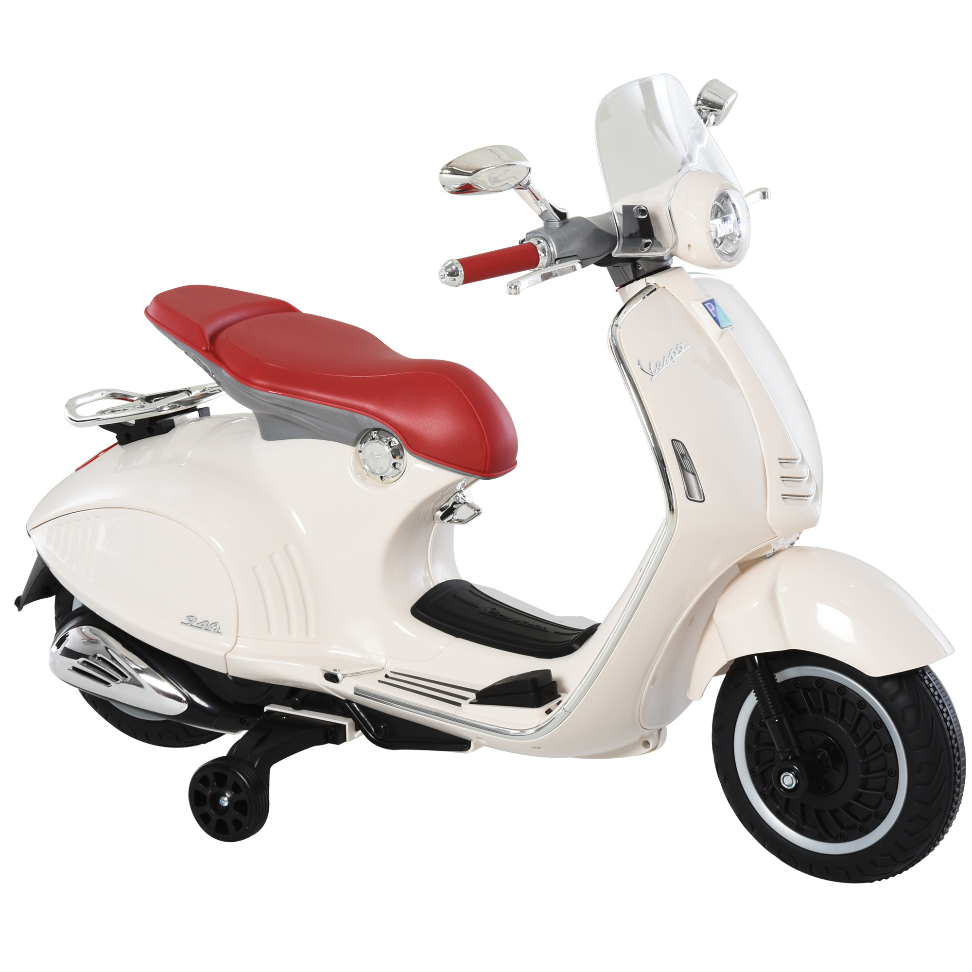 HOMCOM Motocicleta Jucarie cu Licenta Oficiala Vespa, pentru Copii 3+ Ani, cu 2 Roti Suplimentare, Lumini si Sunete, 108x49x75cm Roz | Aosom RO HOMCOM Motocicleta Jucarie cu Licenta Oficiala Vespa, pentru Copii 3+ Ani, cu 2 Roti Suplimentare, Lumini si Sunete, 108x49x75cm Roz | Aosom RO
