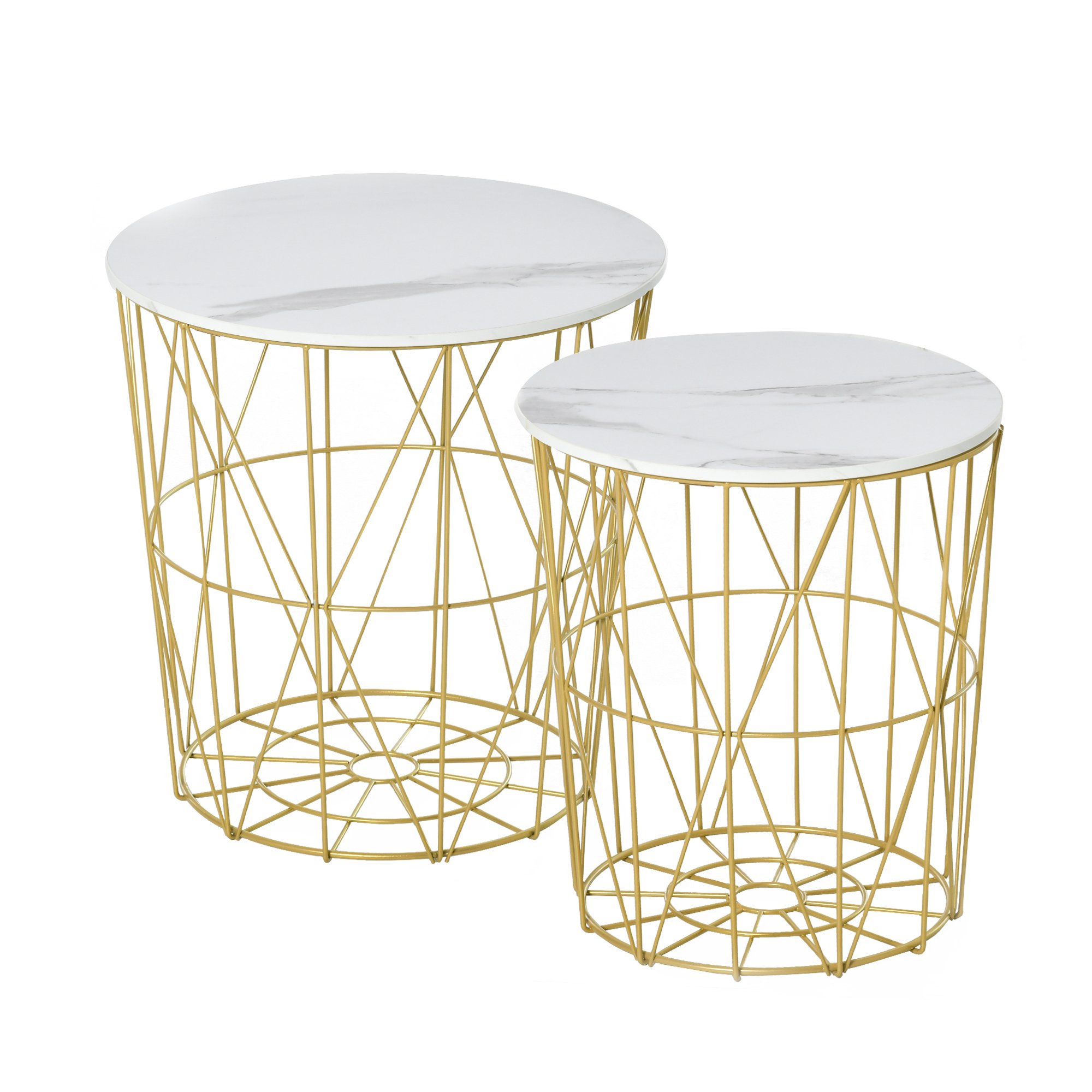 HOMCOM Set 2 Măsuțe de Sufragerie Stivuibile, Design Modern din Oțel și MDF, Φ44/Φ35x45.5cm, Alb Auriu | Aosom Romania HOMCOM Set 2 Măsuțe de Sufragerie Stivuibile, Design Modern din Oțel și MDF, Φ44/Φ35x45.5cm, Alb Auriu | Aosom Romania