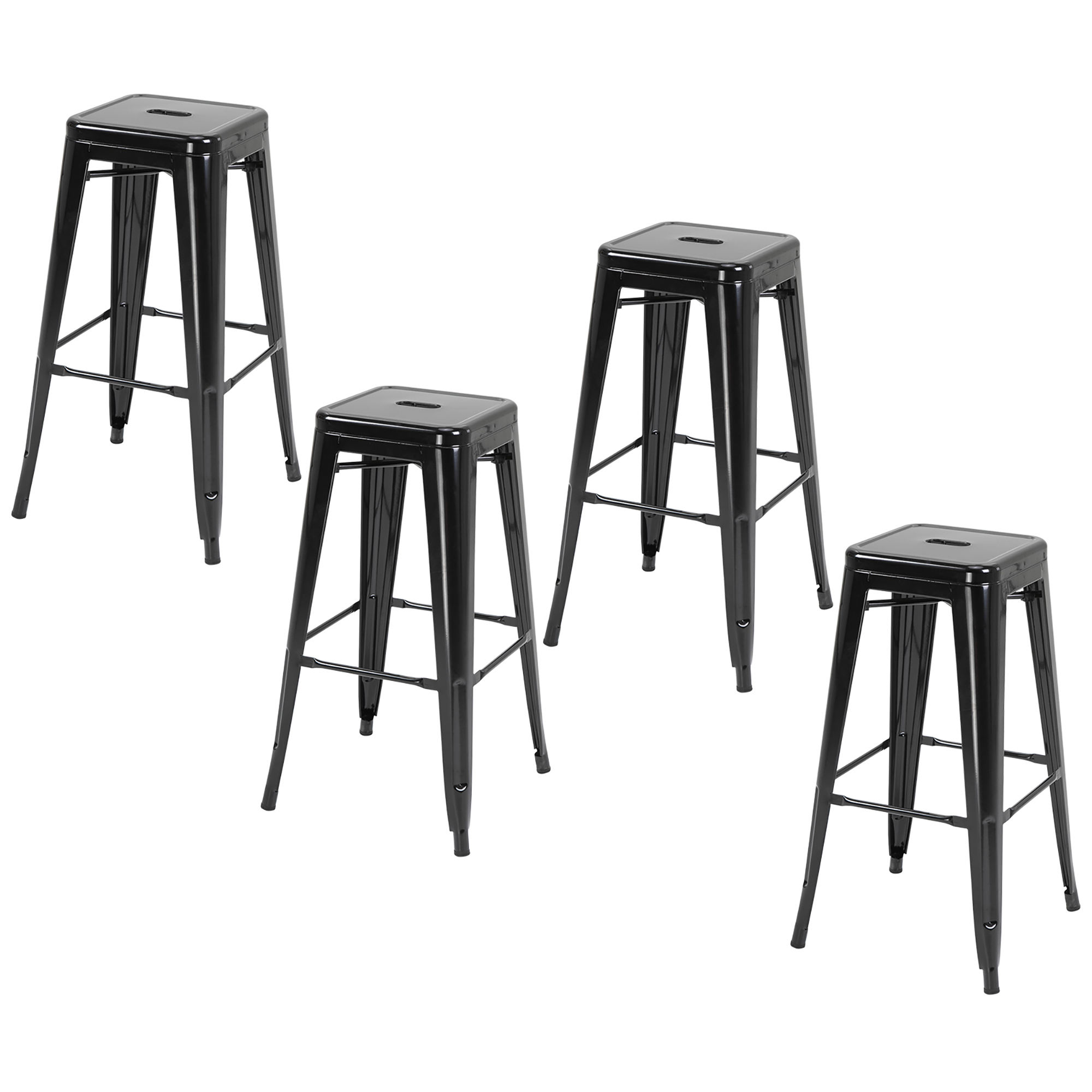 HOMCOM Set 4 Scaune de Bar din Metal cu Suport pentru Picioare Design Versatil pentru Interior/Exterior Negru 43x43x76 cm | Aosom Romania HOMCOM Set 4 Scaune de Bar din Metal cu Suport pentru Picioare Design Versatil pentru Interior/Exterior Negru 43x43x76 cm | Aosom Romania
