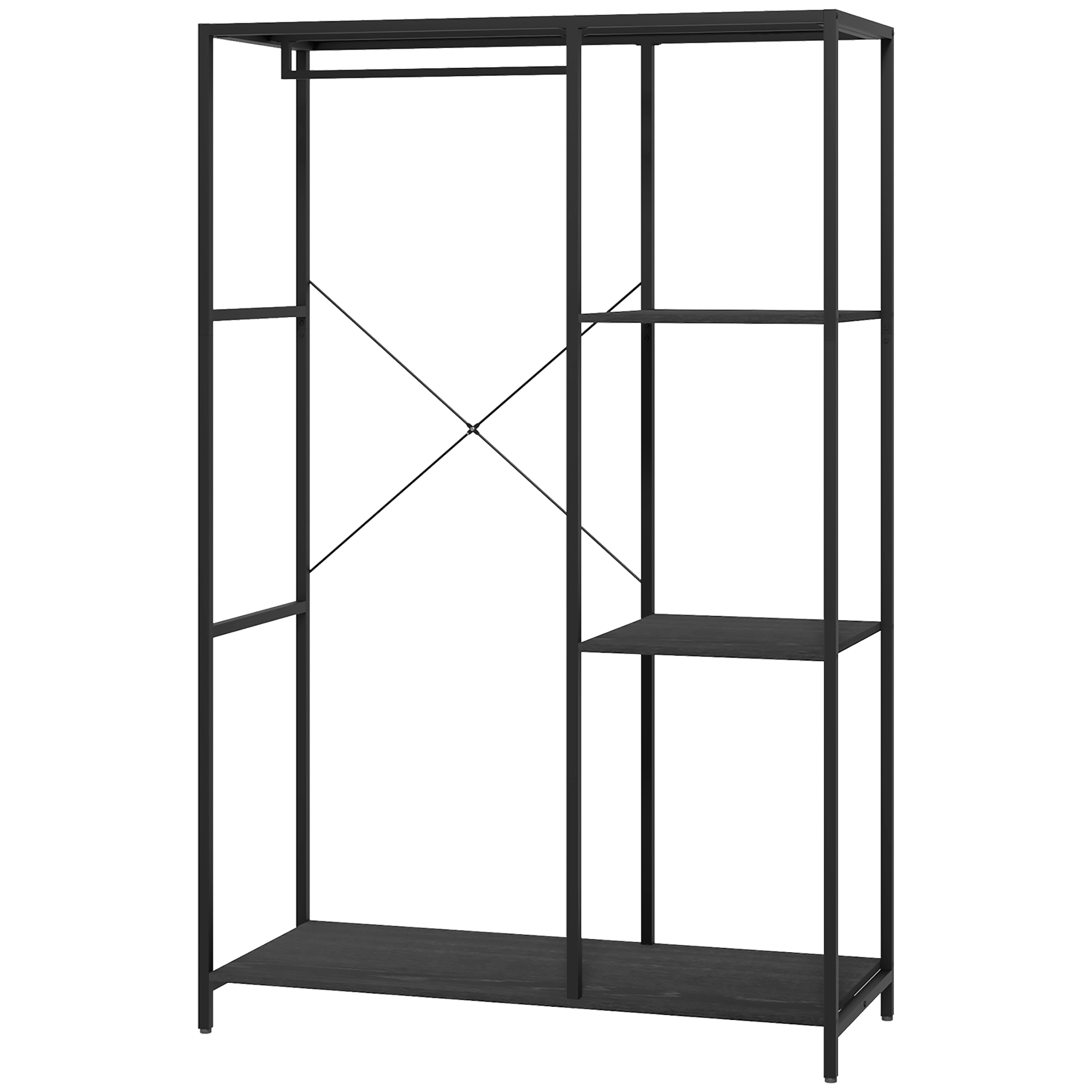 HOMCOM Suport pentru Haine cu Spațiu de Depozitare pantofi și Balustradă Suspendată, Suport 2-în-1 pentru hol, intrare, 110x45x169.5 cm, Negru HOMCOM Suport pentru Haine cu Spațiu de Depozitare pantofi și Balustradă Suspendată, Suport 2-în-1 pentru hol, intrare, 110x45x169.5 cm, Negru