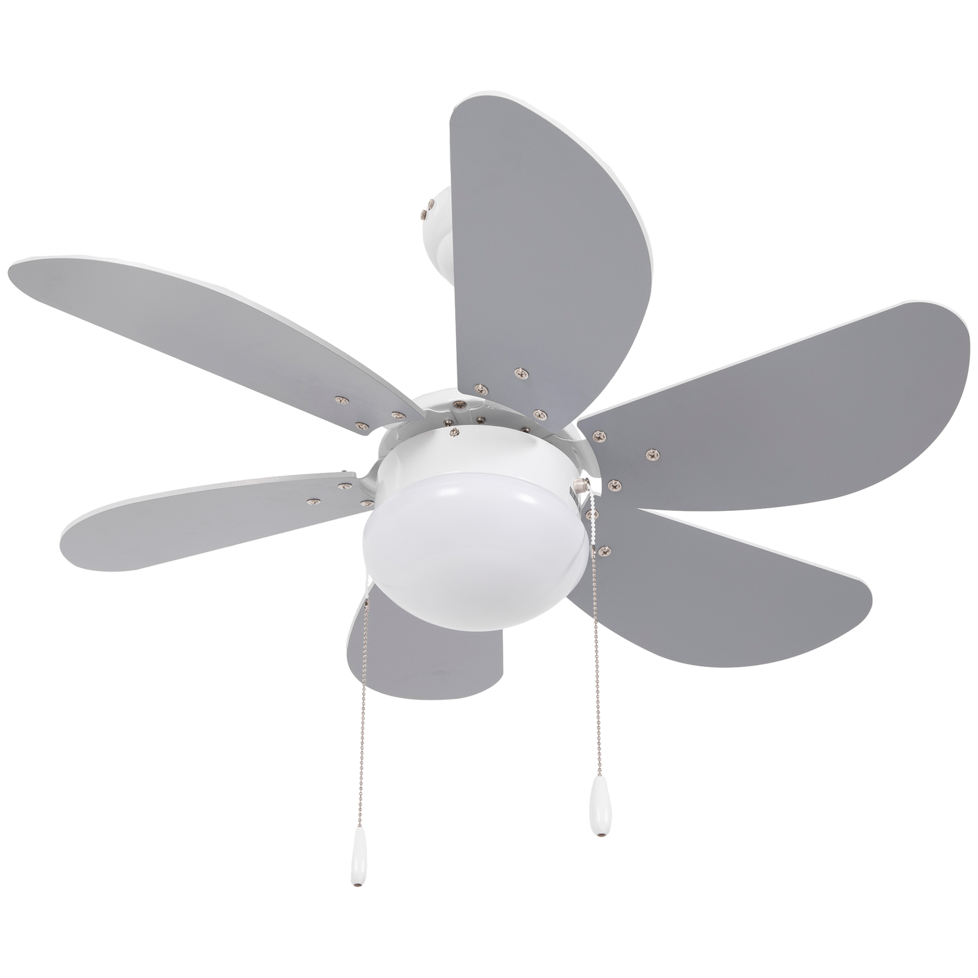 HOMCOM Ventilator de Tavan cu Lumina, 76cm, Ventilator de Tavan cu LED cu Montaj Incastrat, cu 6 Palete Reversibile, Intrerupator cu Lant, Gri si Alb HOMCOM Ventilator de Tavan cu Lumina, 76cm, Ventilator de Tavan cu LED cu Montaj Incastrat, cu 6 Palete Reversibile, Intrerupator cu Lant, Gri si Alb