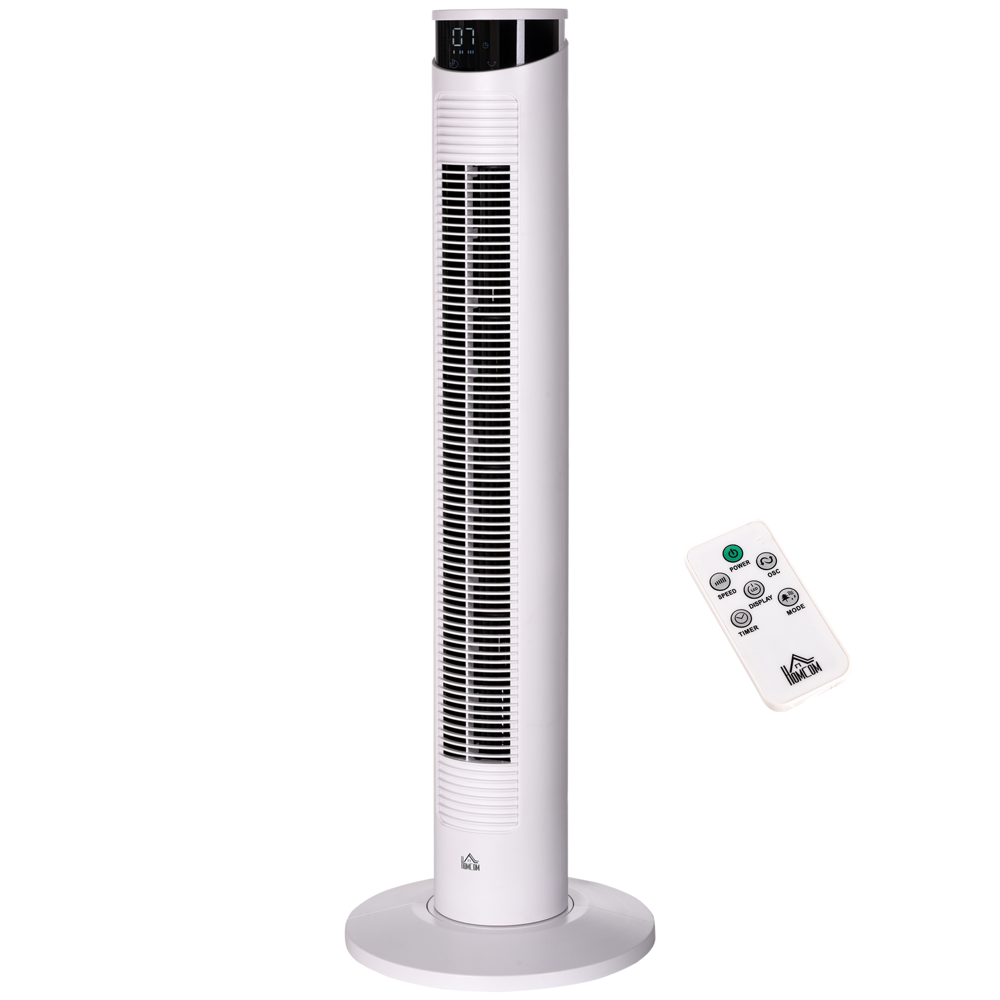 HOMCOM Ventilator Turn cu 3 Moduri și 3 Viteze cu Cronometru 12h, ABS și Ventilator de Podea din Aluminiu cu Telecomandă, Ø31.5x93 cm, Alb HOMCOM Ventilator Turn cu 3 Moduri și 3 Viteze cu Cronometru 12h, ABS și Ventilator de Podea din Aluminiu cu Telecomandă, Ø31.5x93 cm, Alb