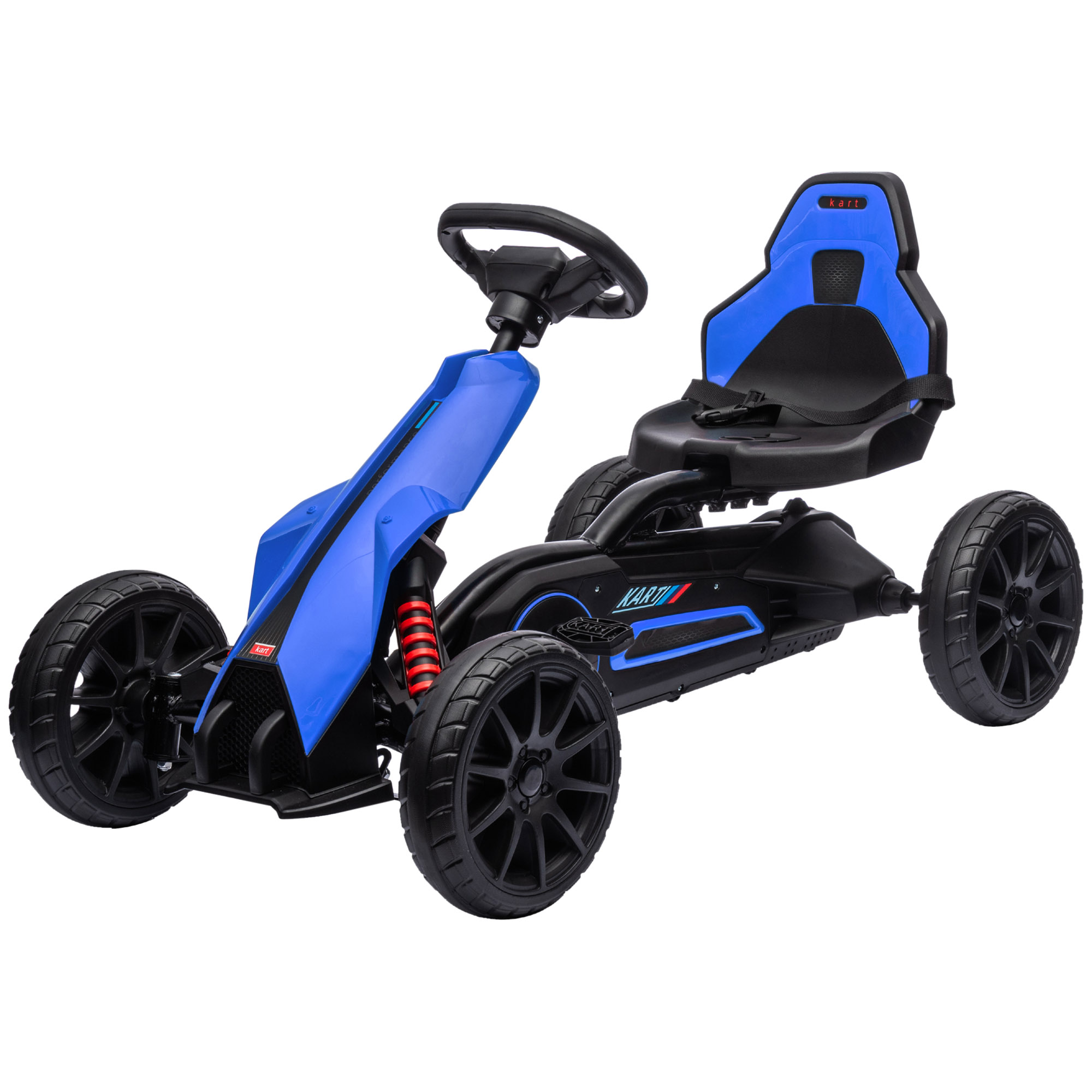 Kart cu pedale pentru copii cu vârsta de 3-8 ani cu scaun reglabil în 4 poziții și roți EVA, 100x58x58,5cm, albastru-negru HOMCOM | Aosom RO Kart cu pedale pentru copii cu vârsta de 3-8 ani cu scaun reglabil în 4 poziții și roți EVA, 100x58x58,5cm, albastru-negru HOMCOM | Aosom RO