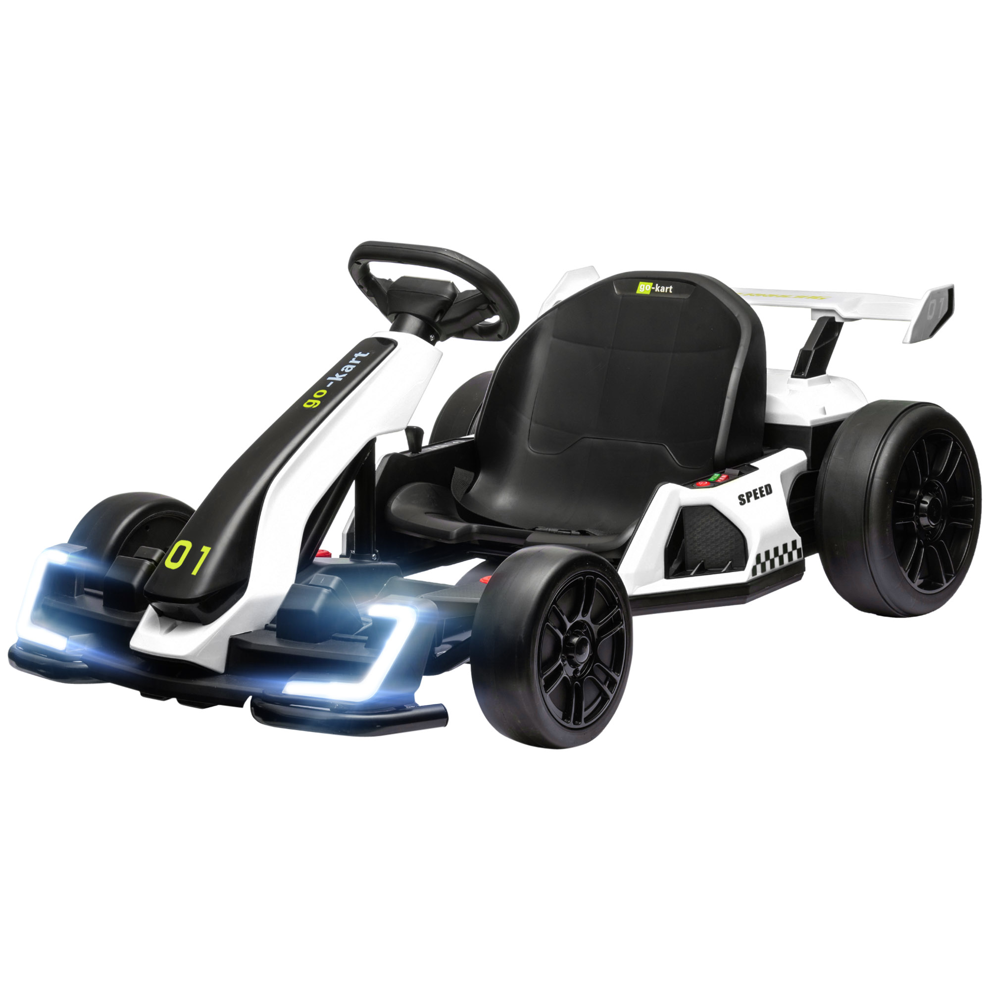 Kart electric pentru copii cu vârsta între 6-12 ani 24V 12km/h cu scaun reglabil, Drift Go-kart cu claxon, lumini, alb HOMCOM | Aosom RO Kart electric pentru copii cu vârsta între 6-12 ani 24V 12km/h cu scaun reglabil, Drift Go-kart cu claxon, lumini, alb HOMCOM | Aosom RO