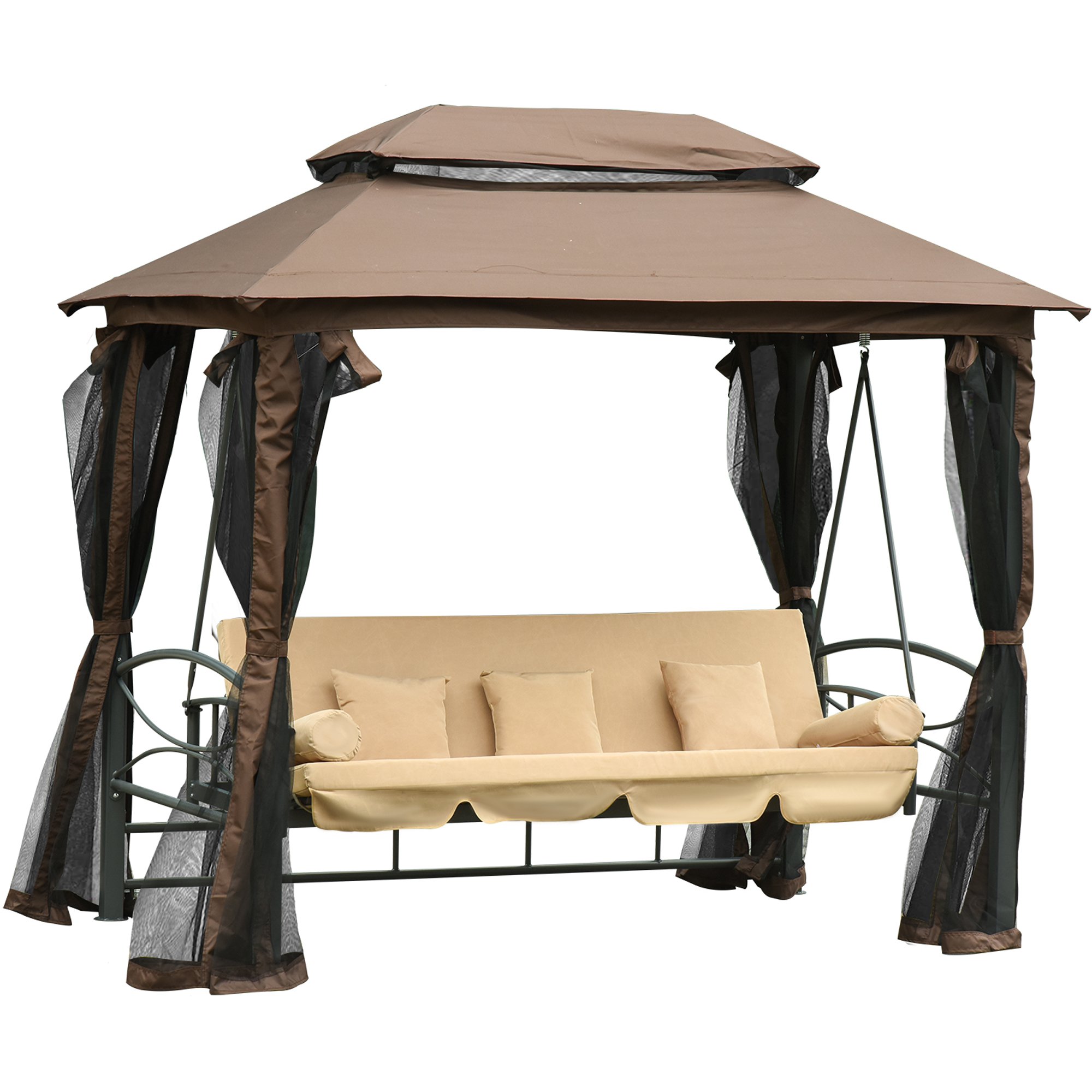 Outsunny Balansoar 3 Locuri de Gradina Convertibil in Pat cu Foisor, cu Plasa Impotriva Tantarilor si Perne, 257x175x240cm Bej Outsunny Balansoar 3 Locuri de Gradina Convertibil in Pat cu Foisor, cu Plasa Impotriva Tantarilor si Perne, 257x175x240cm Bej