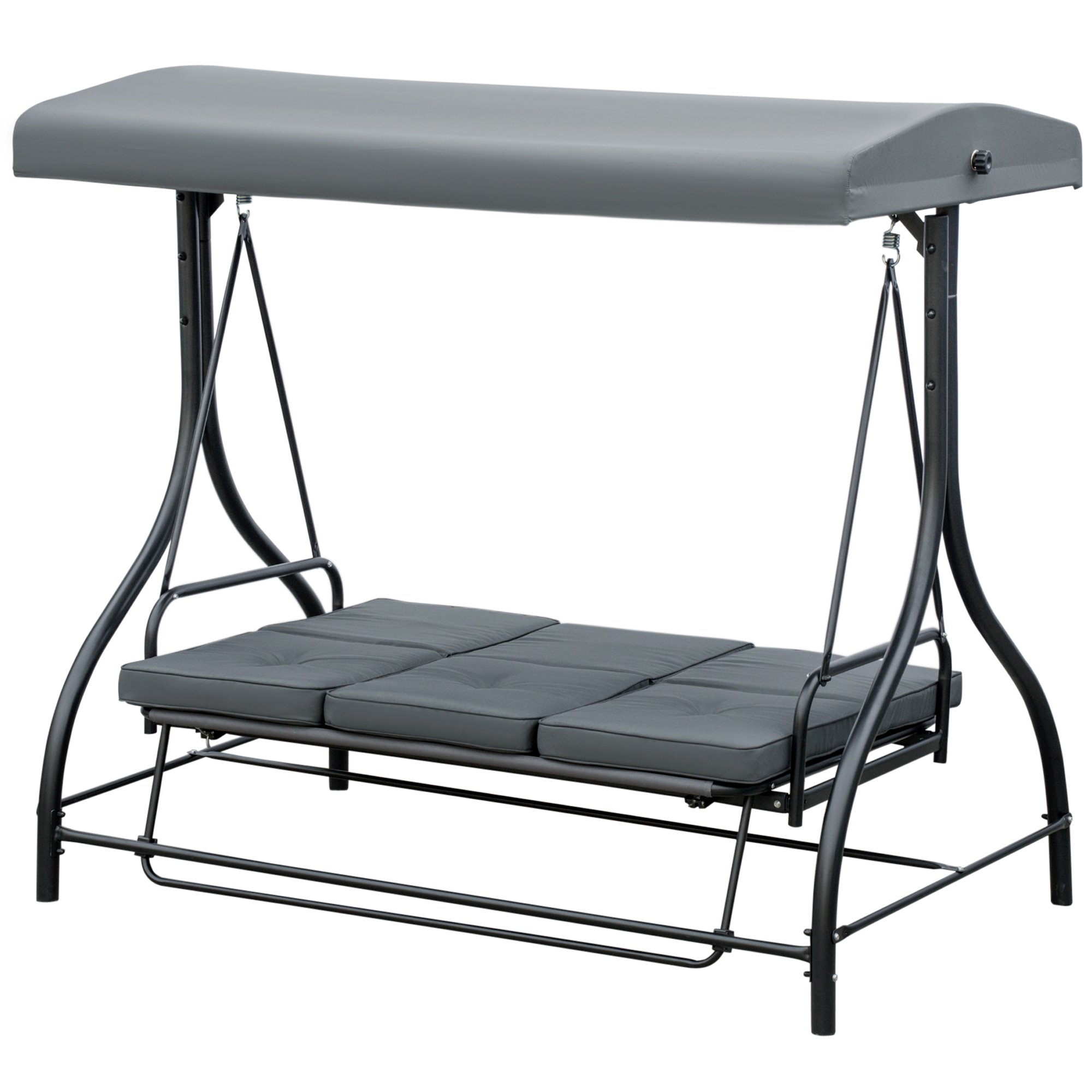Outsunny Balansoar de Gradina 3 Locuri Convertibil in Pat cu Copertina Reglabila, Balansoar de Terasa din Metal si Tesut, Gri Inchis Outsunny Balansoar de Gradina 3 Locuri Convertibil in Pat cu Copertina Reglabila, Balansoar de Terasa din Metal si Tesut, Gri Inchis