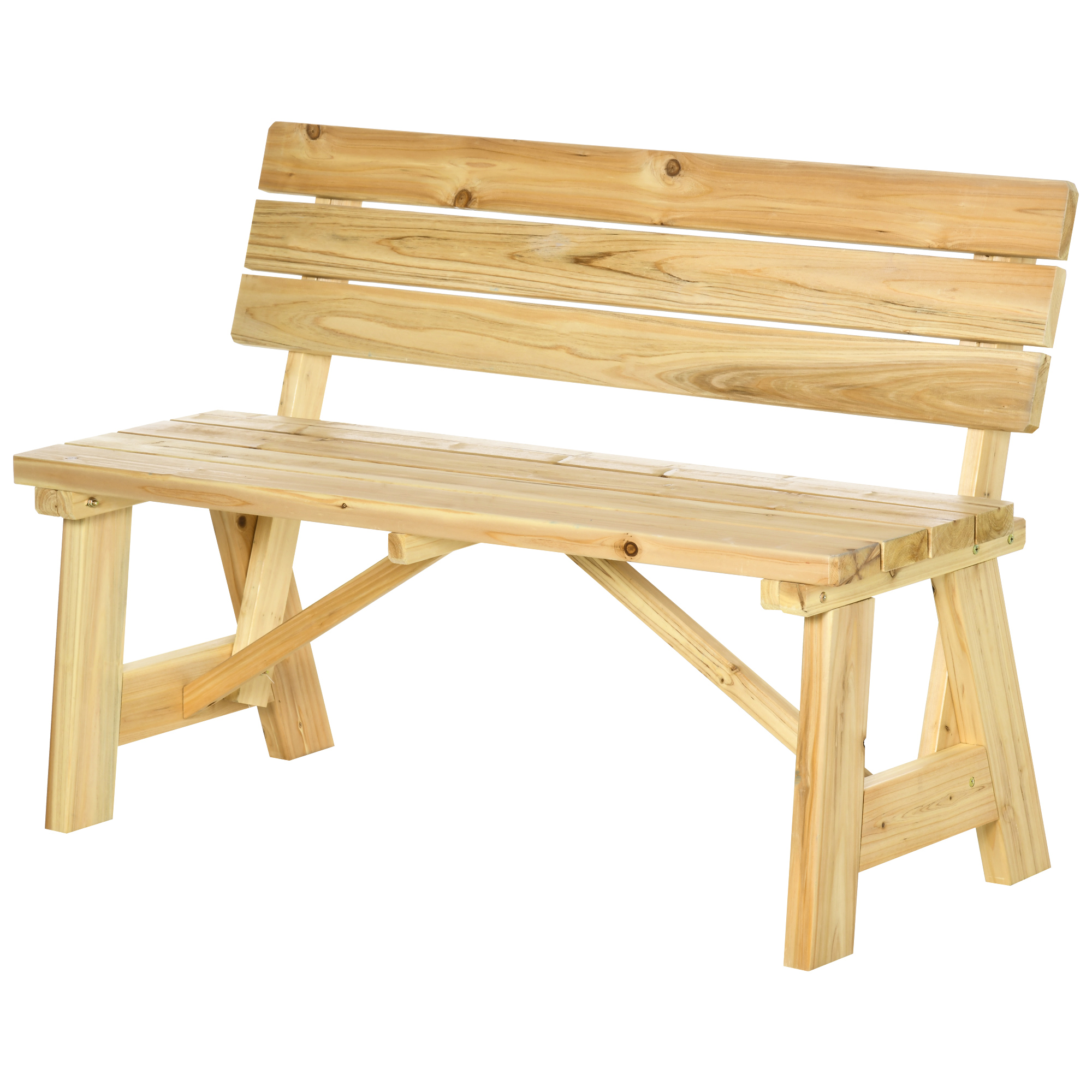 Outsunny Banca pentru Exterior din Lemn, Banca 2 Locuri pentru Gradina cu Sipci cu Spatar Inalt, 116x56x80cm, Culoare Natur Outsunny Banca pentru Exterior din Lemn, Banca 2 Locuri pentru Gradina cu Sipci cu Spatar Inalt, 116x56x80cm, Culoare Natur