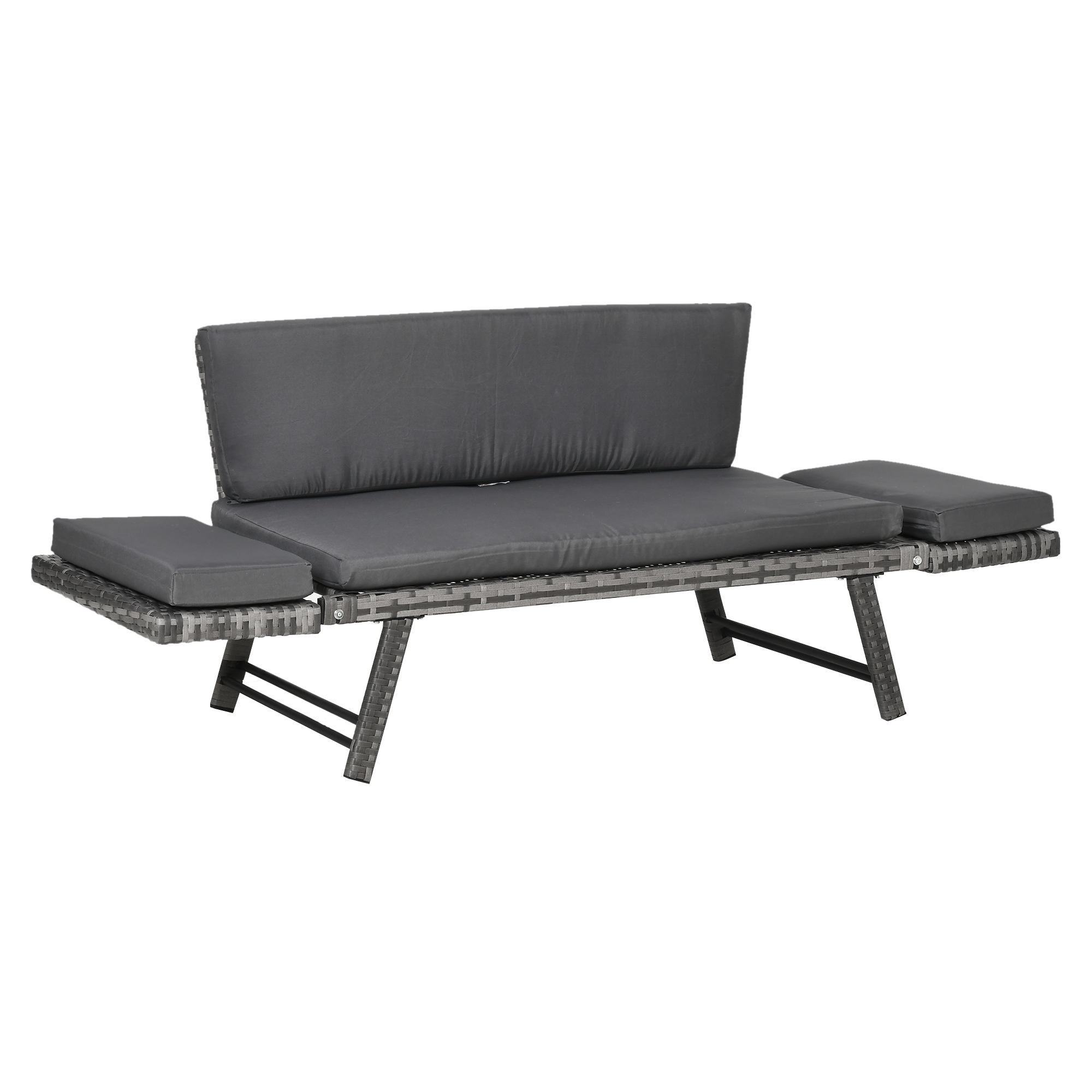 Outsunny Canapea de Grădină din Ratan și Oțel, Canapea cu 2 Locuri pentru Exterior cu Capitonaj și Cotiere Rabatabile, 129x63x67 cm, Gri Outsunny Canapea de Grădină din Ratan și Oțel, Canapea cu 2 Locuri pentru Exterior cu Capitonaj și Cotiere Rabatabile, 129x63x67 cm, Gri