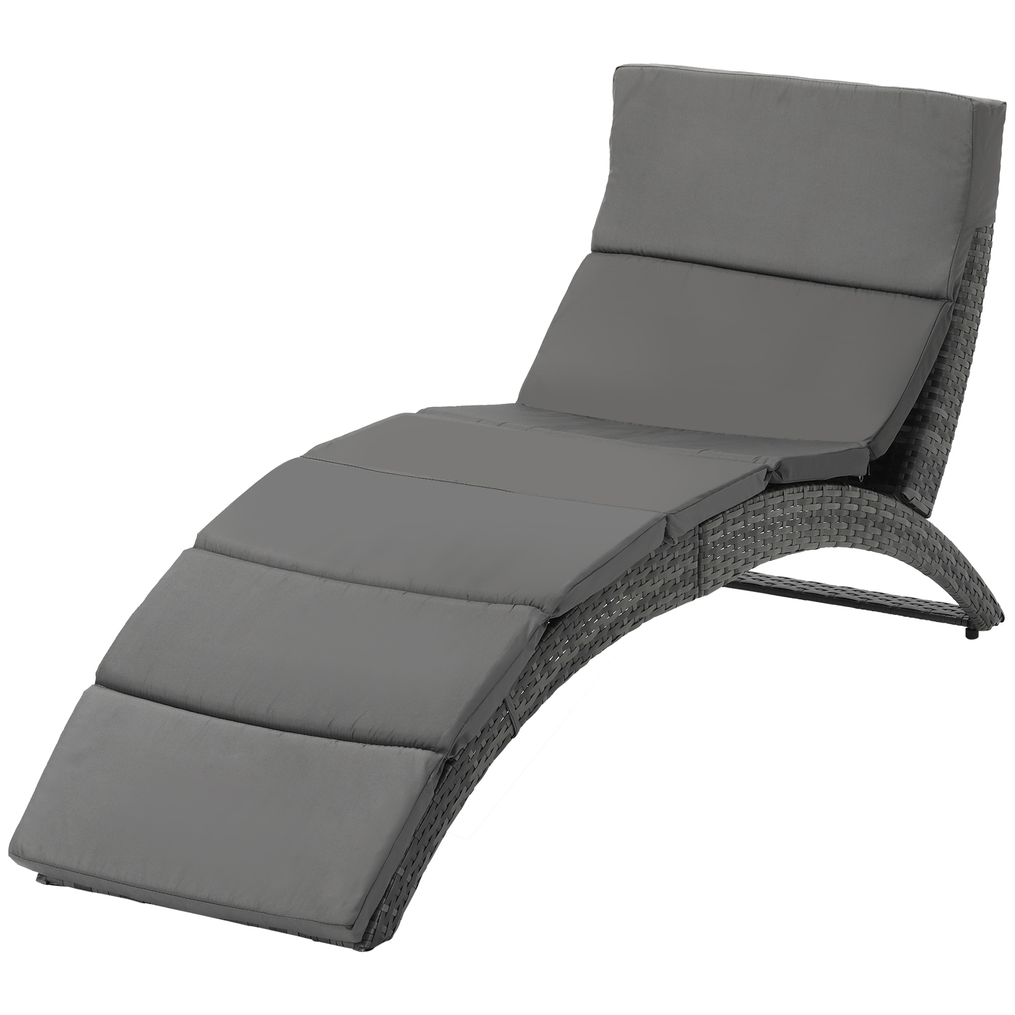 Outsunny Șezlong de Grădină Pliabil din Ratan PE, Șezlong Curbat Ergonomic cu Pernă pentru Terasă și balcon, 59x156x78 cm, Gri Outsunny Șezlong de Grădină Pliabil din Ratan PE, Șezlong Curbat Ergonomic cu Pernă pentru Terasă și balcon, 59x156x78 cm, Gri