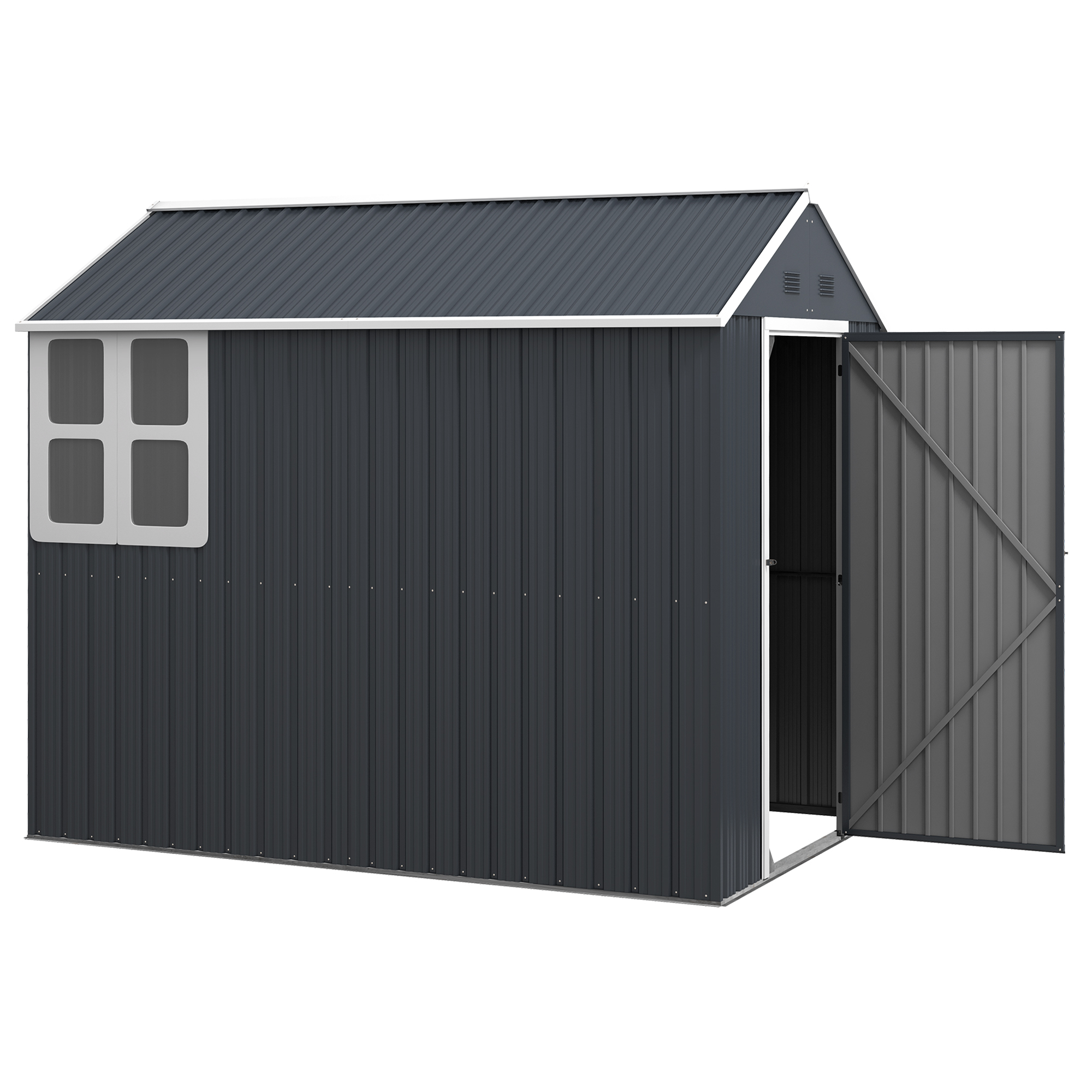 Outsunny Magazie de Grădină din Oțel Galvanizat și PP cu 4 Guri de Aerisire și Fereastră, 259x171x222 cm, Gri și Alb Outsunny Magazie de Grădină din Oțel Galvanizat și PP cu 4 Guri de Aerisire și Fereastră, 259x171x222 cm, Gri și Alb
