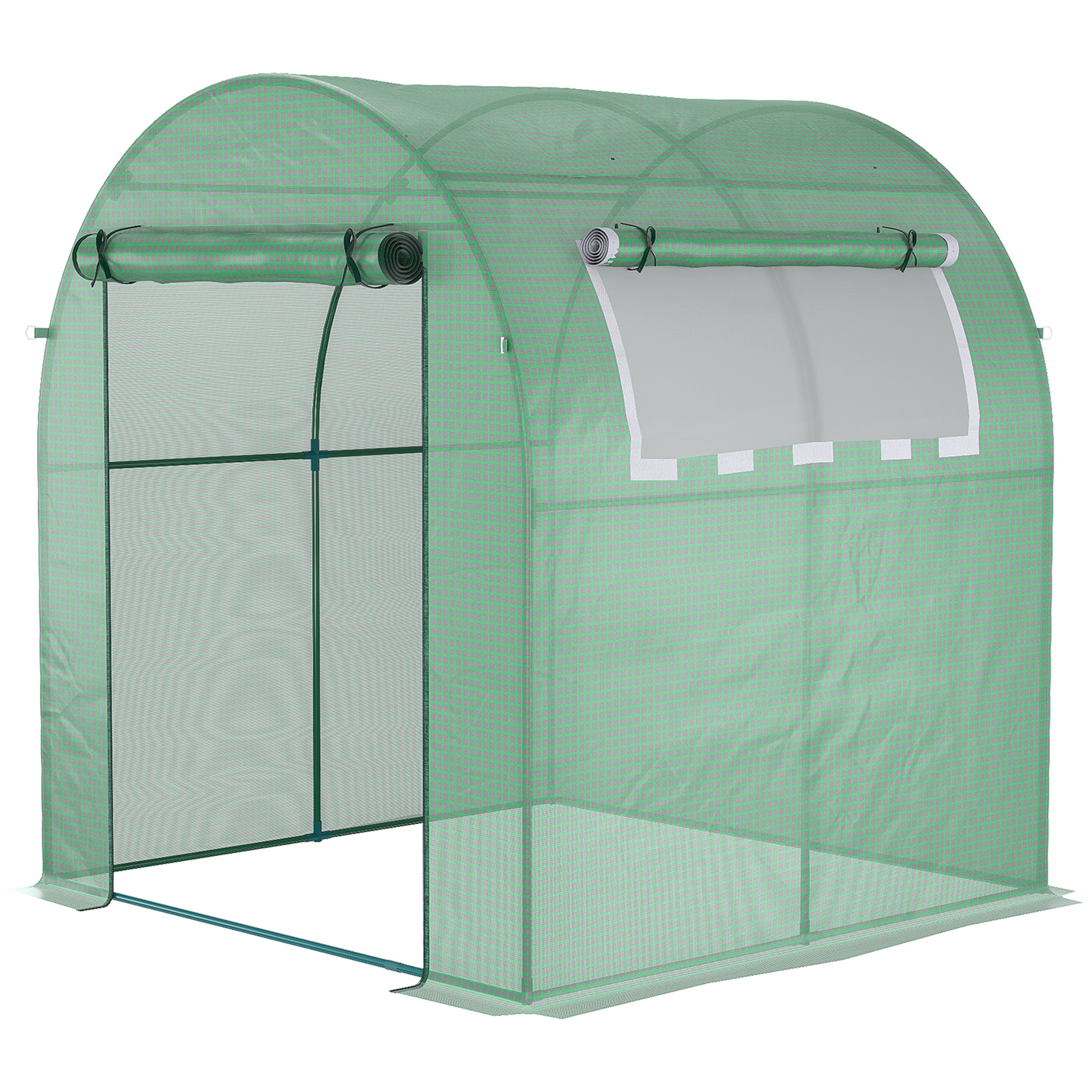 Outsunny Sera de gradina tip tunel cu ferestre si usi rulante, sera pentru plante cu invelis din PE, verde, 180x180x200cm | AOSOM RO Outsunny Sera de gradina tip tunel cu ferestre si usi rulante, sera pentru plante cu invelis din PE, verde, 180x180x200cm | AOSOM RO