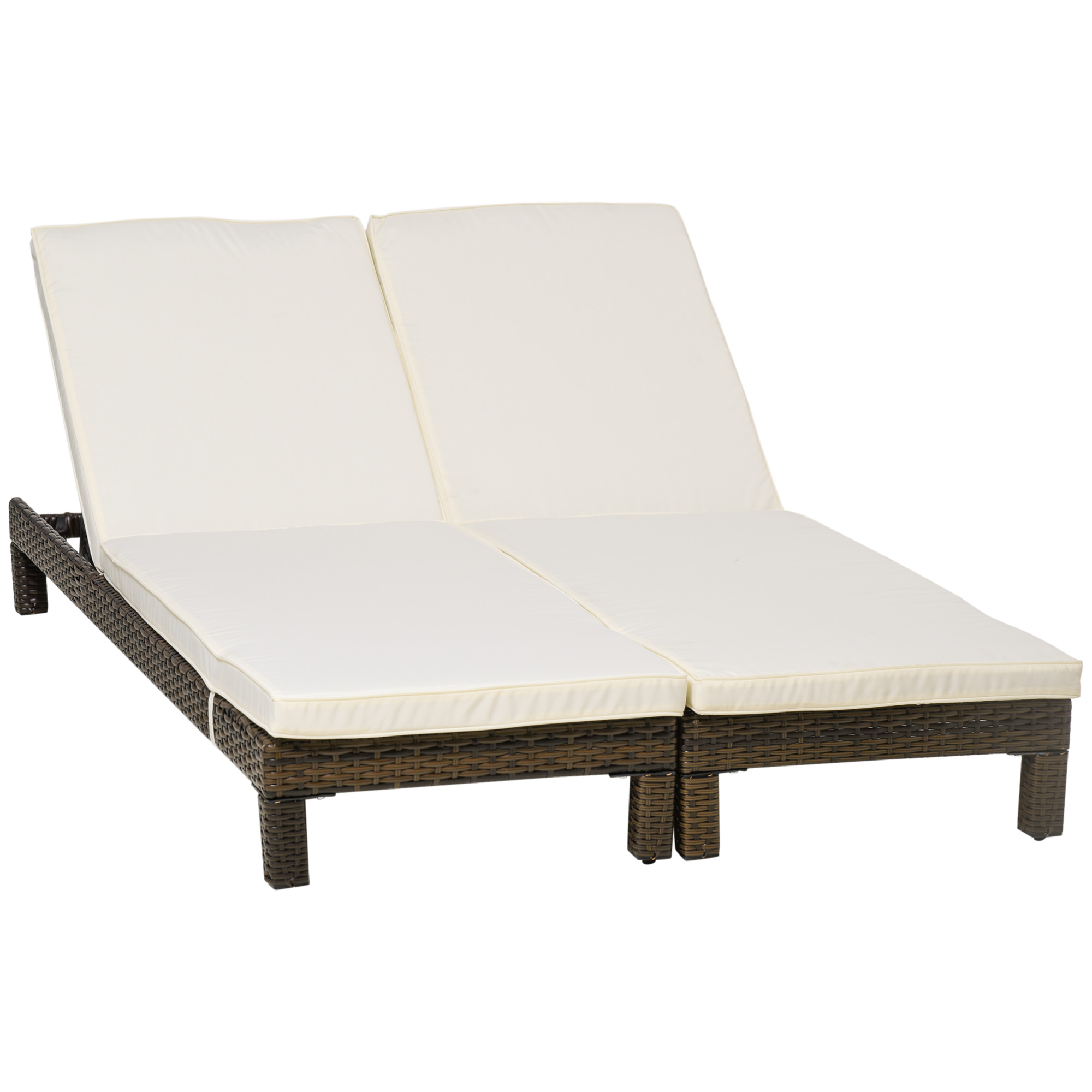 Outsunny Set de 2 Sezlonguri din Ratan PE cu Perna Capitonata, Sezlong pentru Gradina cu Spatar Rabatabil pe 5 Niveluri, 196x60x22cm Outsunny Set de 2 Sezlonguri din Ratan PE cu Perna Capitonata, Sezlong pentru Gradina cu Spatar Rabatabil pe 5 Niveluri, 196x60x22cm