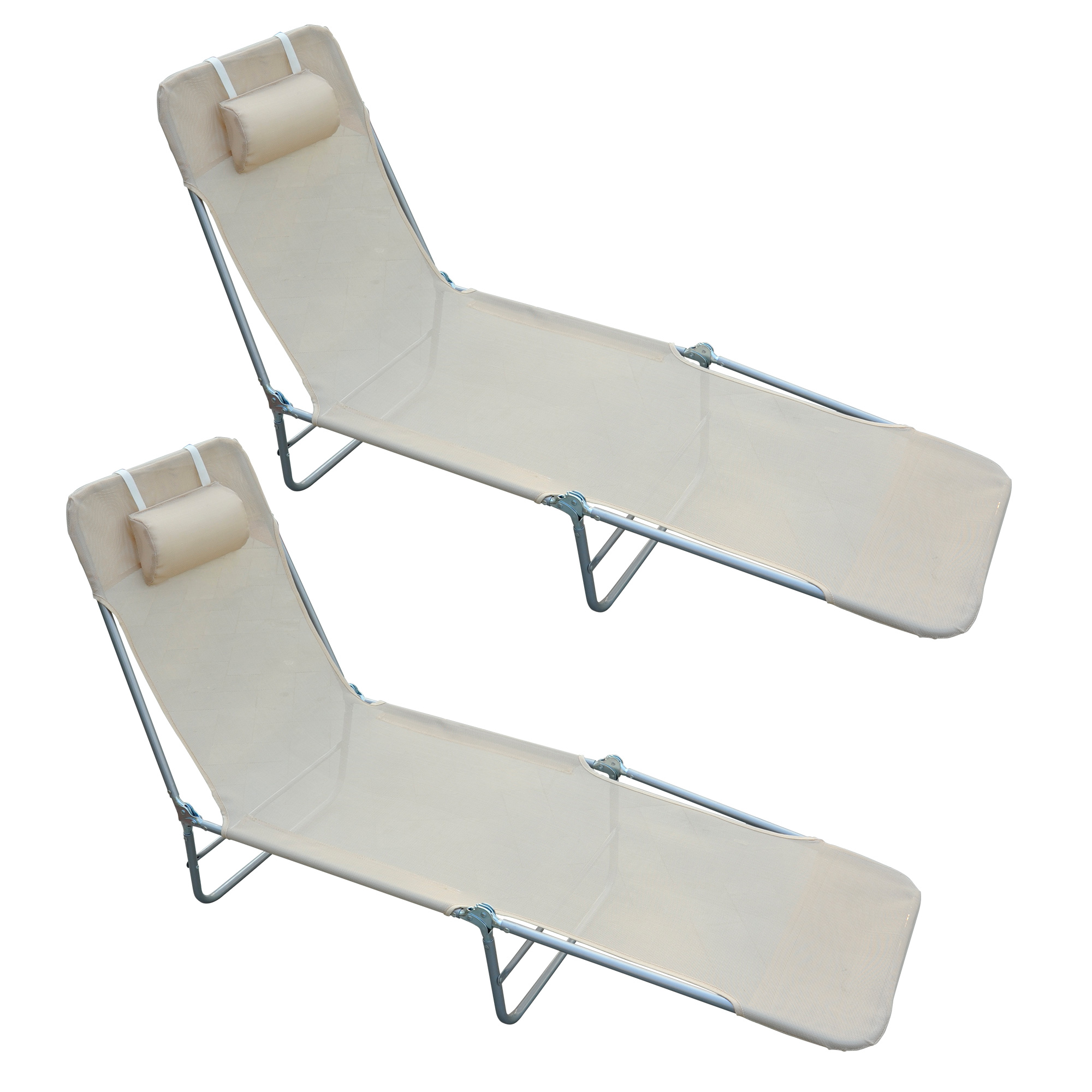 Outsunny Set de 2 Sezlonguri pentru Plaja Pliabile cu Spatar Rabatabil pe 4 Niveluri, Sezlong de Gradina din Otel si Tesatura Plasa, Bej Outsunny Set de 2 Sezlonguri pentru Plaja Pliabile cu Spatar Rabatabil pe 4 Niveluri, Sezlong de Gradina din Otel si Tesatura Plasa, Bej