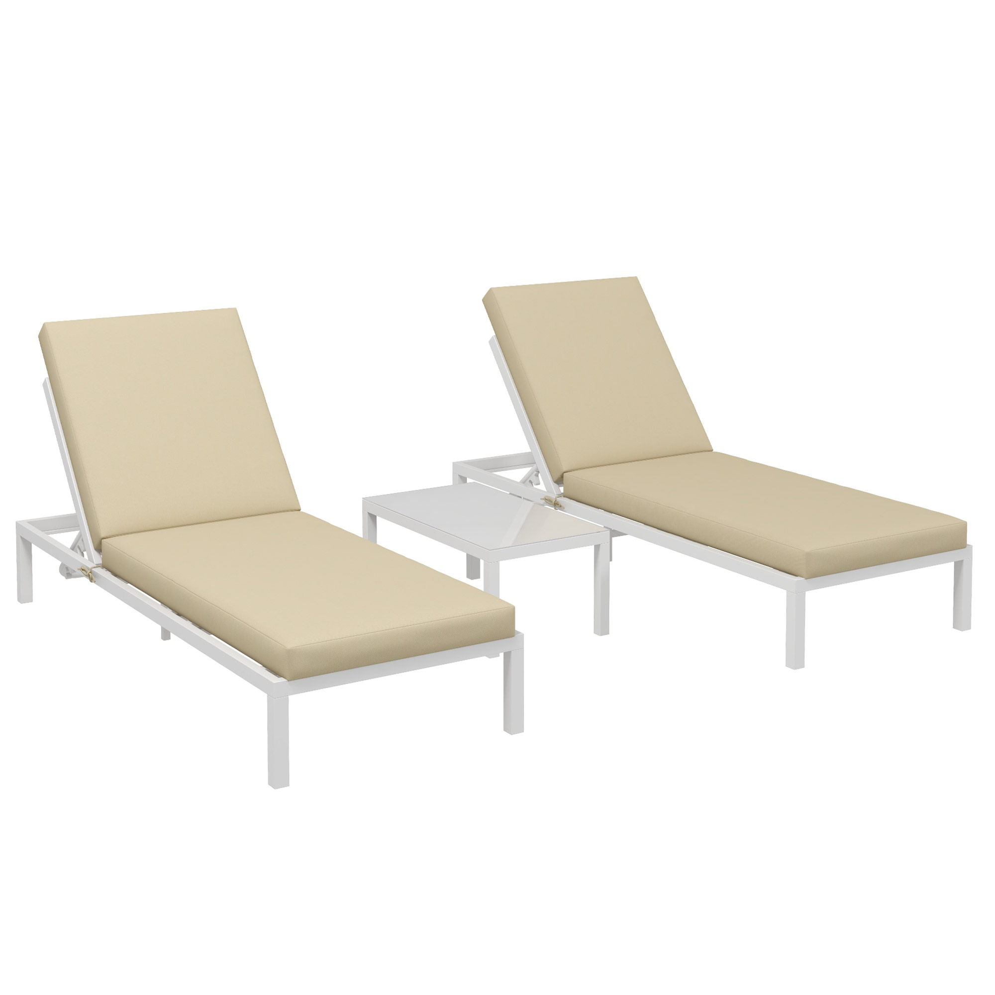 Outsunny Set de 2 Sezlonguri Pliabile cu Masa Laterala, Sezlonguri de Exterior cu Perna si 5 Pozitii Reglabile, Blat de Sticla | Aosom Romania Outsunny Set de 2 Sezlonguri Pliabile cu Masa Laterala, Sezlonguri de Exterior cu Perna si 5 Pozitii Reglabile, Blat de Sticla | Aosom Romania