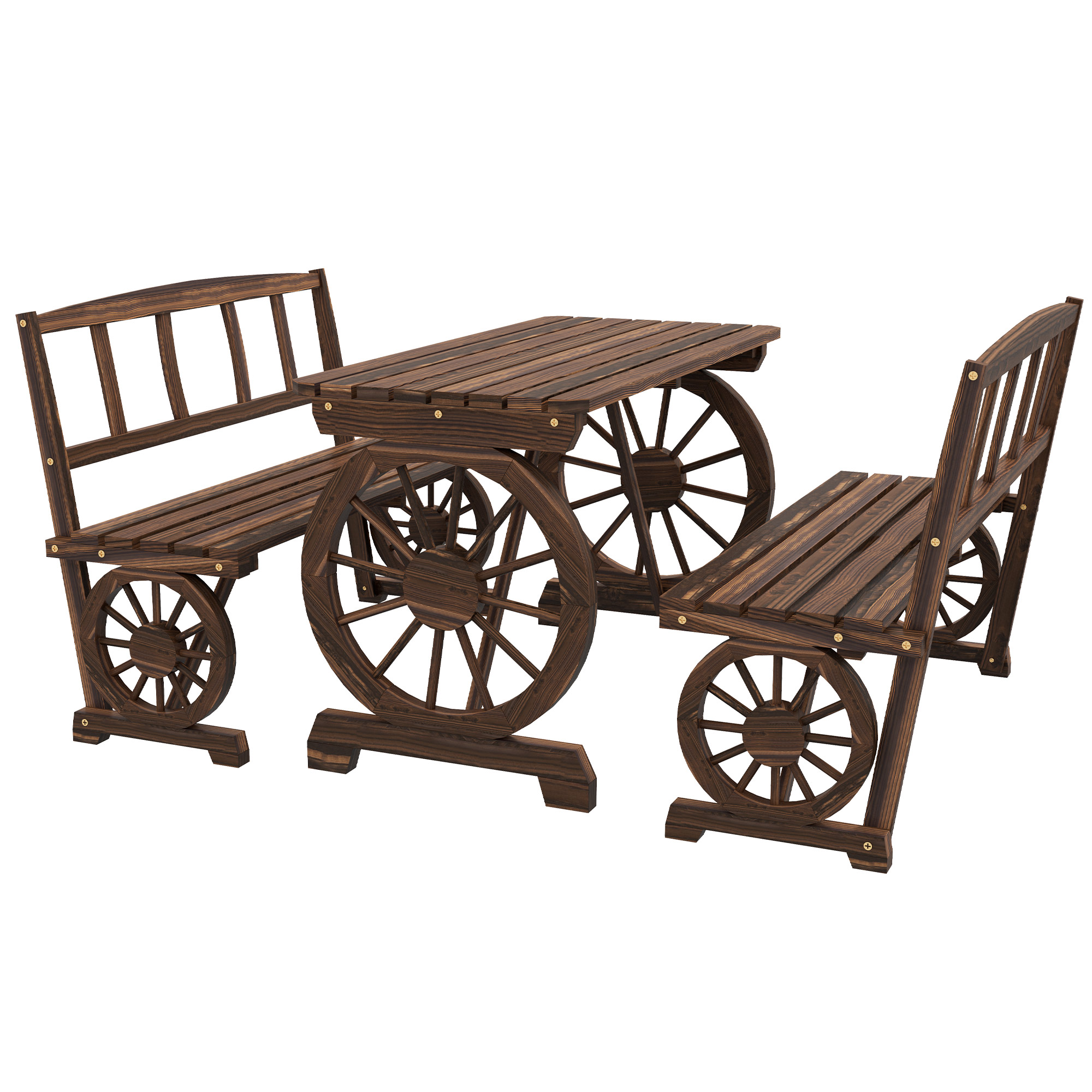 Outsunny Set de mobilier de terasa din 3 piese, pentru exterior, Set din lemn pentru gradina cu doua scaune, Carbonizat Outsunny Set de mobilier de terasa din 3 piese, pentru exterior, Set din lemn pentru gradina cu doua scaune, Carbonizat