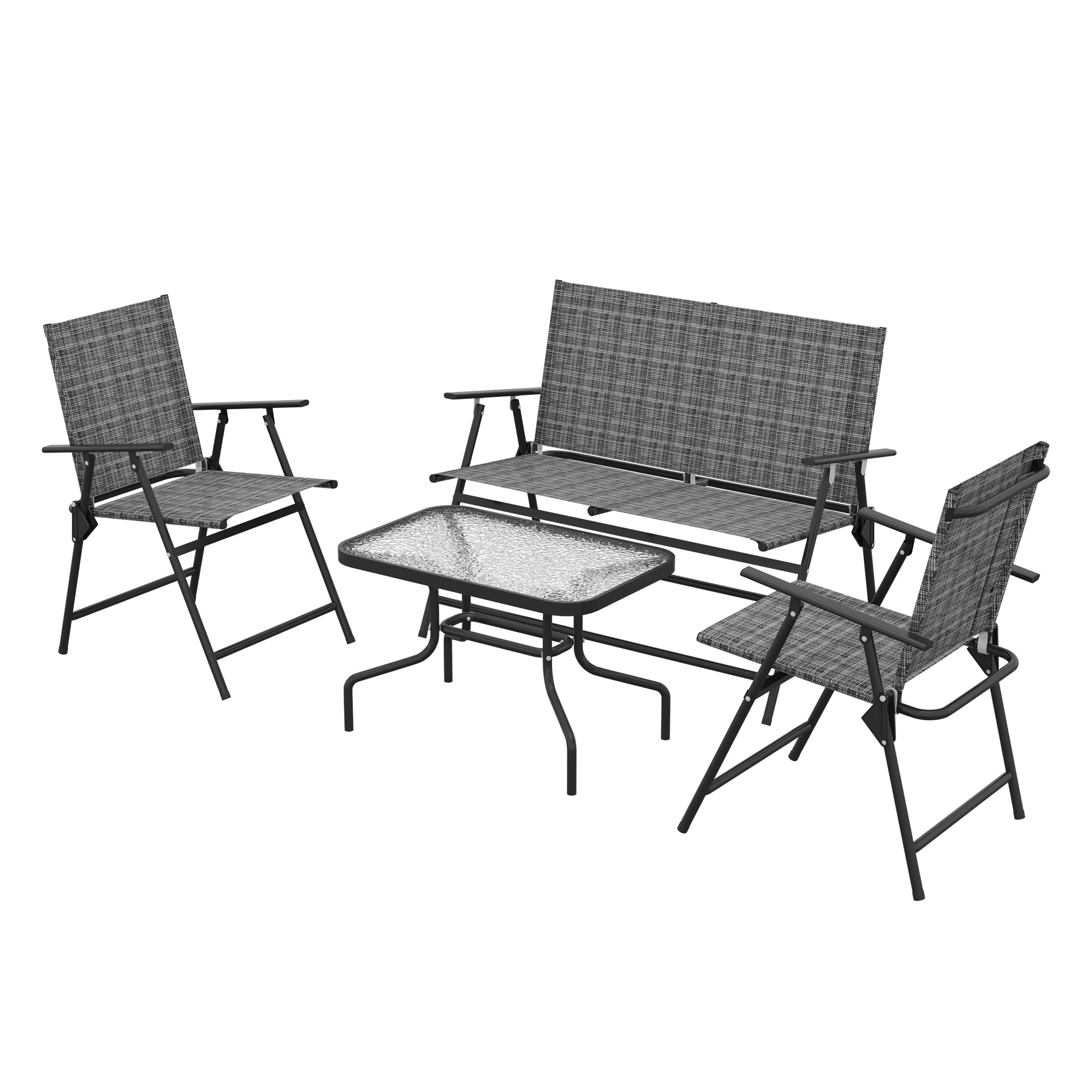 Outsunny Set de mobilier pentru exterior din 4 piese pentru terasa, Set de gradina cu doua fotolii pliabile, Gri mixt Outsunny Set de mobilier pentru exterior din 4 piese pentru terasa, Set de gradina cu doua fotolii pliabile, Gri mixt