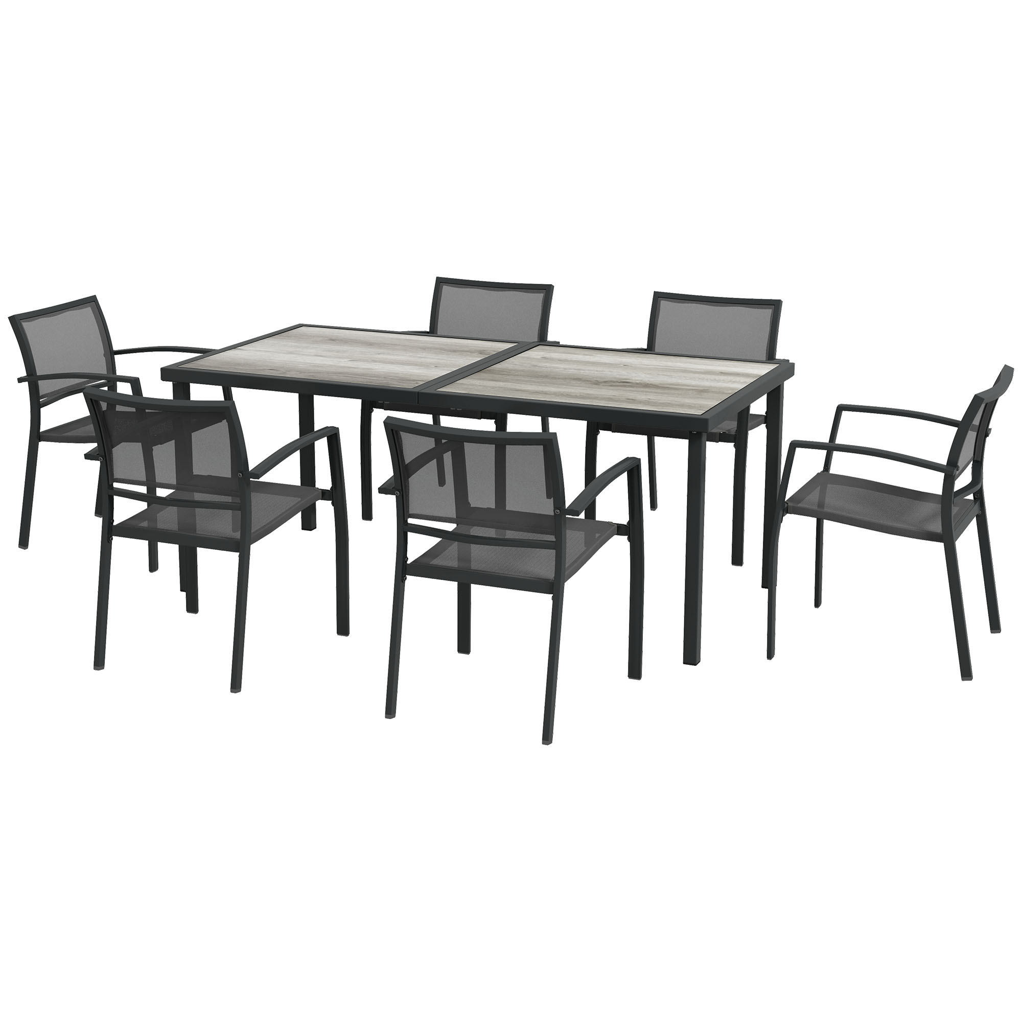 Outsunny Set Masa de Grădină 7 Piese, Scaune Stivuibile, Set Masa Exterior pentru Terasă, Design Modern și Confortabil | Aosom Romania Outsunny Set Masa de Grădină 7 Piese, Scaune Stivuibile, Set Masa Exterior pentru Terasă, Design Modern și Confortabil | Aosom Romania