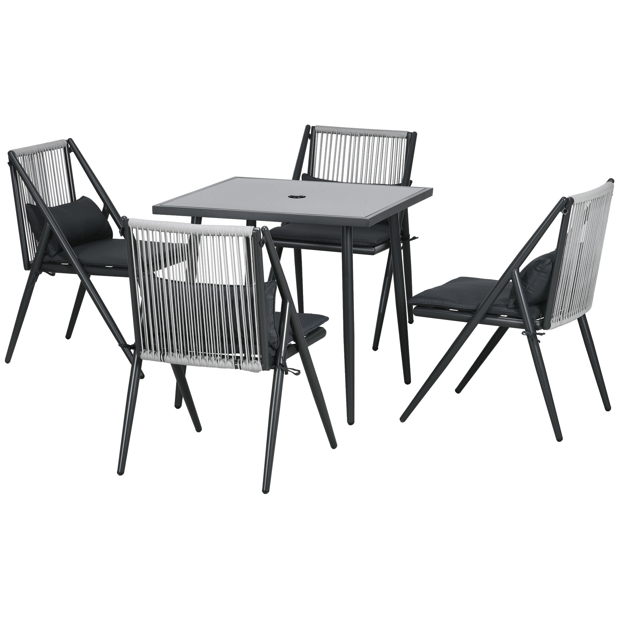 Outsunny Set Mobilier de Grădină 5 Piese, Set Masa Exterior pentru Terasă, Masa și Scaune cu Perne, Design Elegant | Aosom Romania Outsunny Set Mobilier de Grădină 5 Piese, Set Masa Exterior pentru Terasă, Masa și Scaune cu Perne, Design Elegant | Aosom Romania
