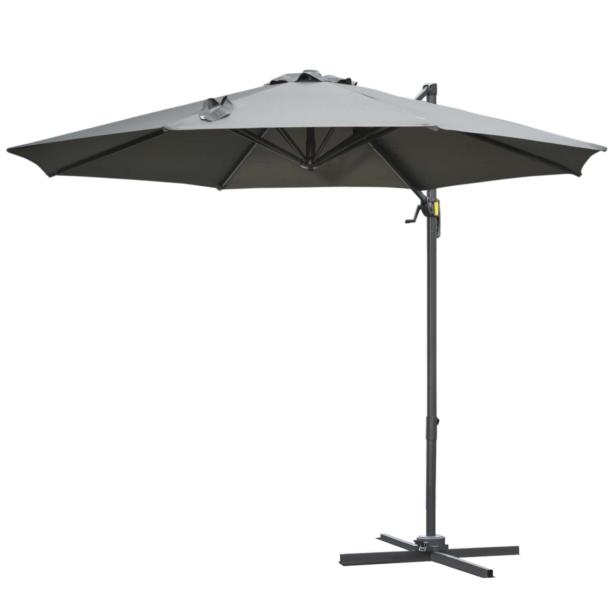 Outsunny Umbrela de Gradina cu Manivela cu Inclinare Reglabila, Umbrela cu Brat si a 8 Stinghii din Otel, Poliester si Aluminiu, Ø2.95x2.5 m, Gri Outsunny Umbrela de Gradina cu Manivela cu Inclinare Reglabila, Umbrela cu Brat si a 8 Stinghii din Otel, Poliester si Aluminiu, Ø2.95x2.5 m, Gri