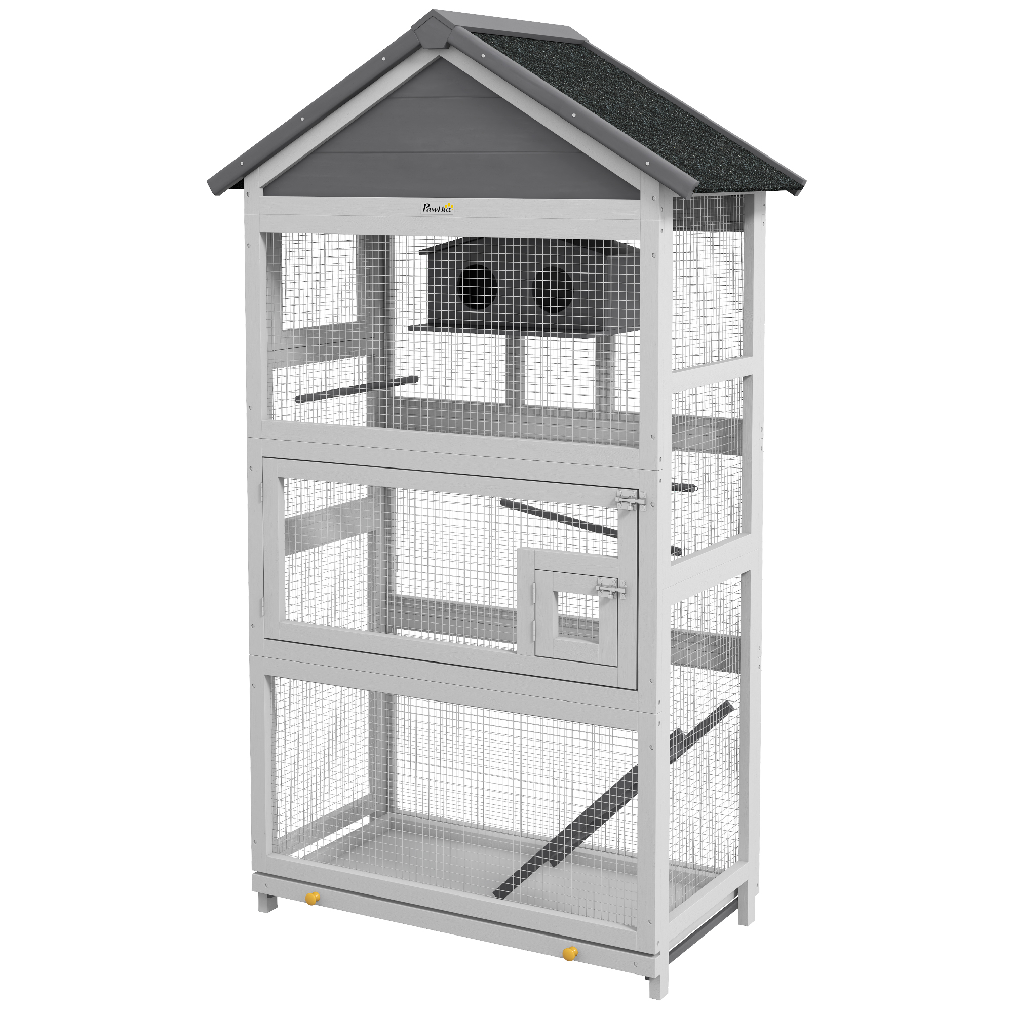 PawHut Colivie pentru Psari, Voliera de Exterior din Lemn pentru Pasari cu Suporturi, Colivie, Scara, Tavita Glisanta pentru Cinteze, Papagali PawHut Colivie pentru Psari, Voliera de Exterior din Lemn pentru Pasari cu Suporturi, Colivie, Scara, Tavita Glisanta pentru Cinteze, Papagali