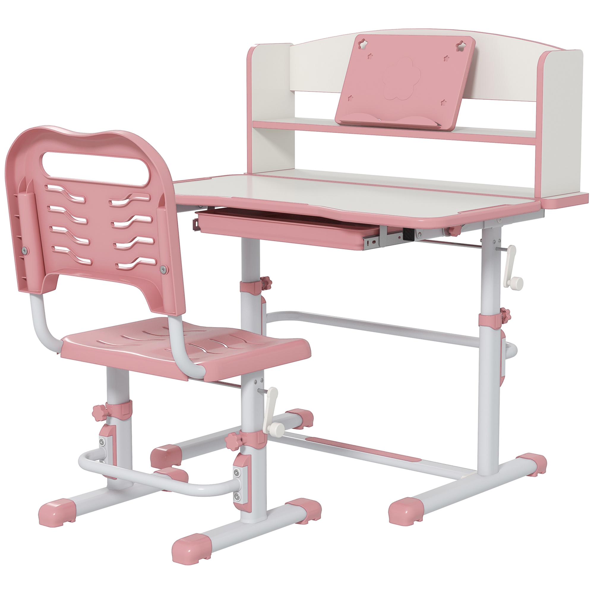 Set Birou si Scaun pentru Copii Reglabil in Inaltime cu Sertar, Raft pentru Carti, pentru 6-12 ani - Roz ZONEKIZ | Aosom RO Set Birou si Scaun pentru Copii Reglabil in Inaltime cu Sertar, Raft pentru Carti, pentru 6-12 ani - Roz ZONEKIZ | Aosom RO