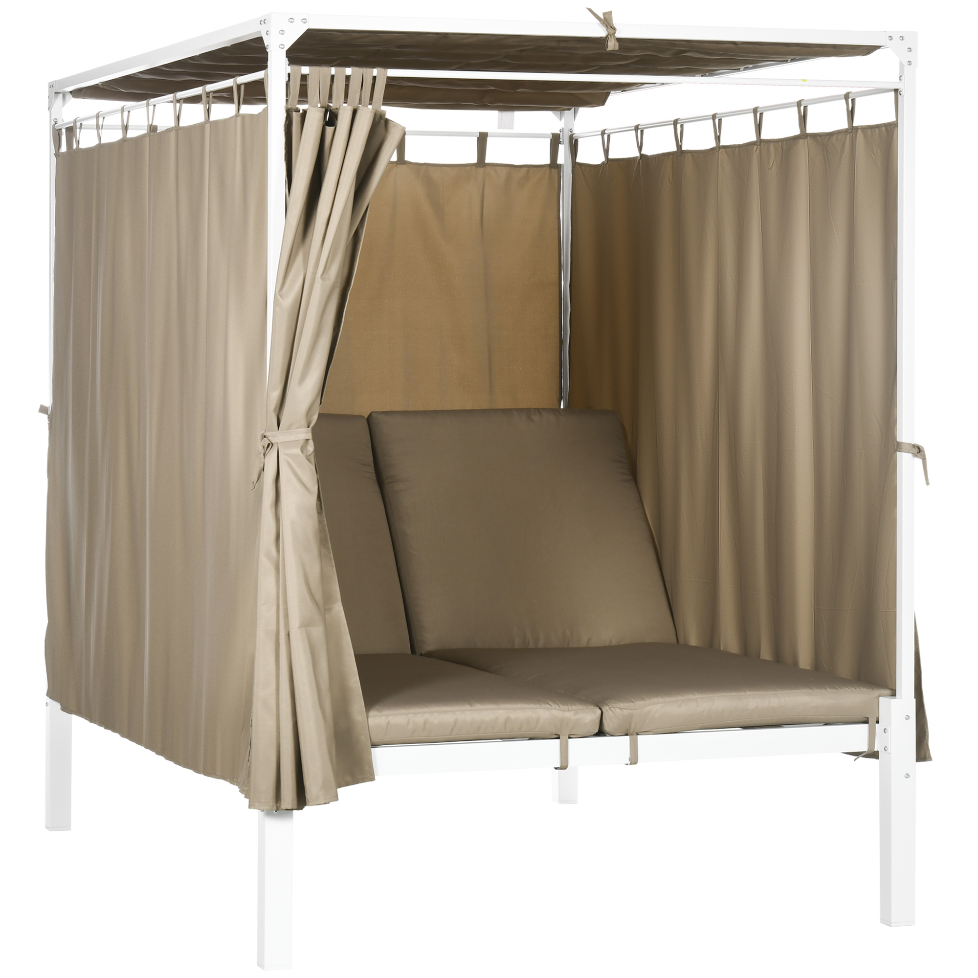 Sezlong cu 2 locuri si acoperis retractabil, perdele de protectie din poliester si spatar reglabil pe 5 niveluri, 210x149x200 cm Sezlong cu 2 locuri si acoperis retractabil, perdele de protectie din poliester si spatar reglabil pe 5 niveluri, 210x149x200 cm