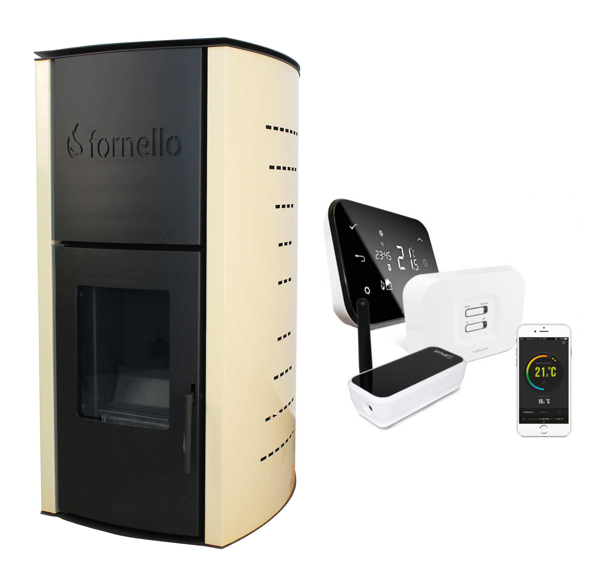 Pachet control de la distanta Termosemineu centrala peleti Fornello Michelle 12 KW, complet echipat pentru incalzire, pompa, vas expansiune, automatizare, telecomanda, buncar tiraj fortat, aprindere automata si termostat Wi-Fi Salus IT 500 Pachet control de la distanta Termosemineu centrala peleti Fornello Michelle 12 KW, complet echipat pentru incalzire, pompa, vas expansiune, automatizare, telecomanda, buncar tiraj fortat, aprindere automata si termostat Wi-Fi Salus IT 500
