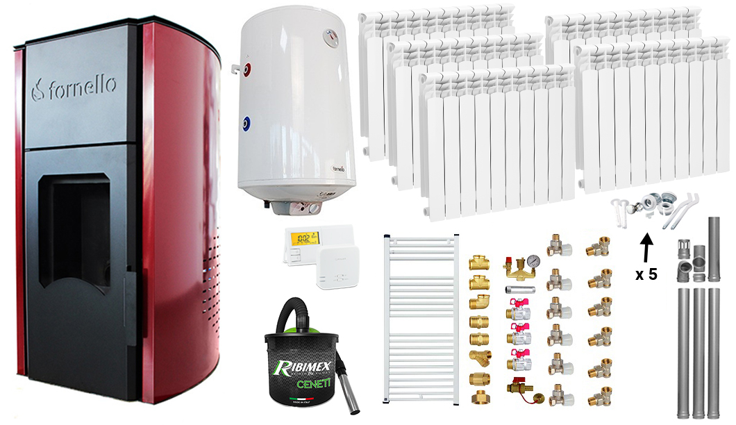 Pachet Termosemineu peleti Fornello Royal Bordeaux 25 kw, complet echipat, pompa circulatie, vas expansiune, automatizare, Calorifere aluminiu, Boiler, kit evacuare 3.5 ml, Aspirator Cenusa, Termostat Salus 091FLRFV2 si Fitinguri Pachet Termosemineu peleti Fornello Royal Bordeaux 25 kw, complet echipat, pompa circulatie, vas expansiune, automatizare, Calorifere aluminiu, Boiler, kit evacuare 3.5 ml, Aspirator Cenusa, Termostat Salus 091FLRFV2 si Fitinguri