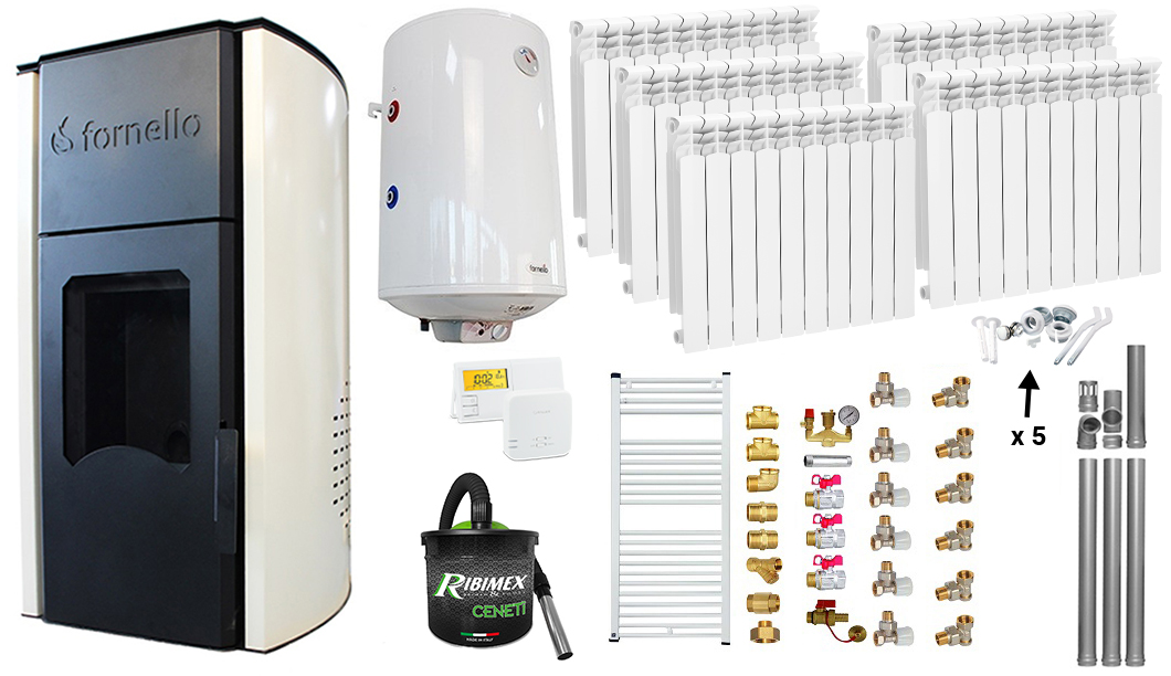 Pachet Termosemineu peleti Fornello Royal Ivory 25 kw, complet echipat, pompa circulatie, vas expansiune, automatizare, Calorifere aluminiu, Boiler, kit evacuare 3.5 ml, Aspirator Cenusa, Termostat Salus 091FLRFV2 si Fitinguri Pachet Termosemineu peleti Fornello Royal Ivory 25 kw, complet echipat, pompa circulatie, vas expansiune, automatizare, Calorifere aluminiu, Boiler, kit evacuare 3.5 ml, Aspirator Cenusa, Termostat Salus 091FLRFV2 si Fitinguri