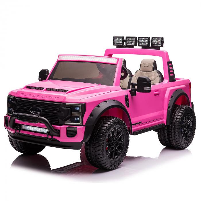 Masinuta electrica pentru copii Ford Super Duty F450, 4x4, 180W putere, cu roti moi, scaun tapitat, iluminat ambiental, Roz Masinuta electrica pentru copii Ford Super Duty F450, 4x4, 180W putere, cu roti moi, scaun tapitat, iluminat ambiental, Roz