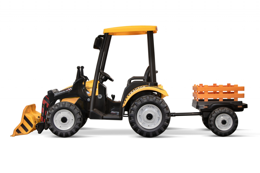 Tractoras electric copii cu remorca si cupa, Power-Tractor 240W 12V, galben Tractoras electric copii cu remorca si cupa, Power-Tractor 240W 12V, galben