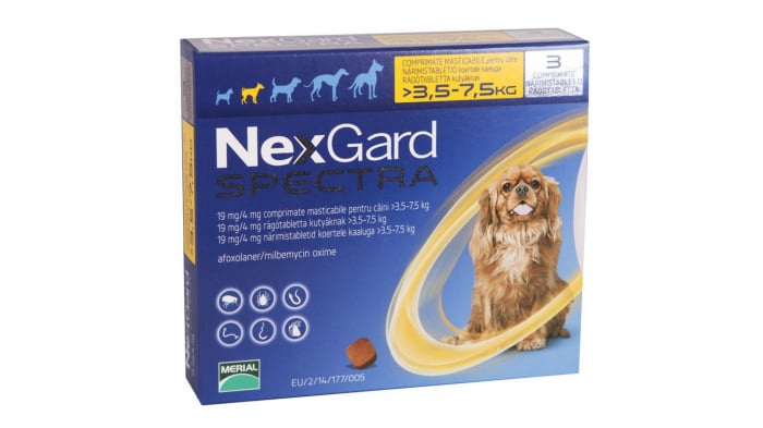 NexGard Spectra S comprimate masticabile, 3.5-7.5 kg, 3 comprimate NexGard Spectra S comprimate masticabile, 3.5-7.5 kg, 3 comprimate