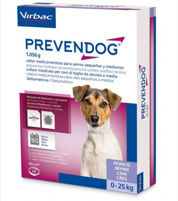 Prevendog zgarda antiparazitara pentru caini talie mica si medie 0-25 kg - 60 cm 2 bucati Prevendog zgarda antiparazitara pentru caini talie mica si medie 0-25 kg - 60 cm 2 bucati