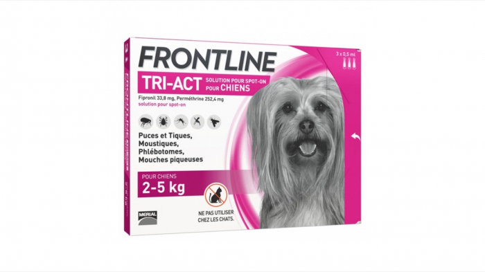 Frontline Tri-act XS spot on pentru caini 2-5 kg - 3 pipete antiparazitare Frontline Tri-act XS spot on pentru caini 2-5 kg - 3 pipete antiparazitare