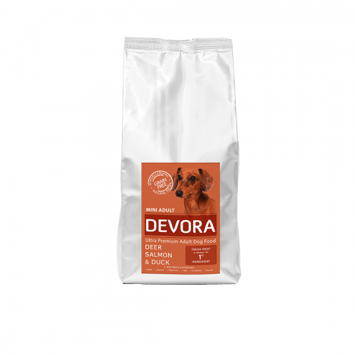 Hrana uscata pentru caini Devora Grain Free Mini Adult cu caprioara, somon si rata 7.5 kg Hrana uscata pentru caini Devora Grain Free Mini Adult cu caprioara, somon si rata 7.5 kg