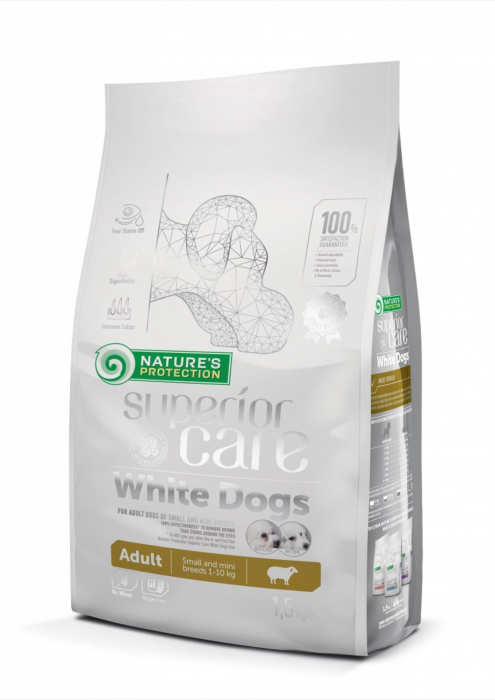 NATURES PROTECTION Superior Care White Dogs SmallMini Grain Free, Miel, ajuta la eliminarea lacrimarii excesive si reducerea petelor maronii de la ochi, 10 kg NATURES PROTECTION Superior Care White Dogs SmallMini Grain Free, Miel, ajuta la eliminarea lacrimarii excesive si reducerea petelor maronii de la ochi, 10 kg
