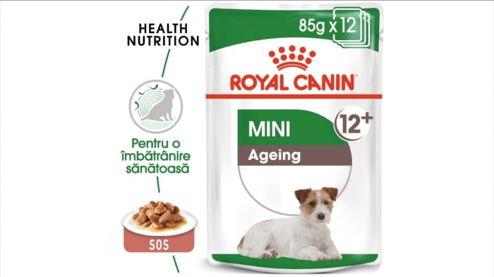 Royal Canin Mini Ageing 12+ hrana umeda caine senior (in sos), 1 x 85 g Royal Canin Mini Ageing 12+ hrana umeda caine senior (in sos), 1 x 85 g