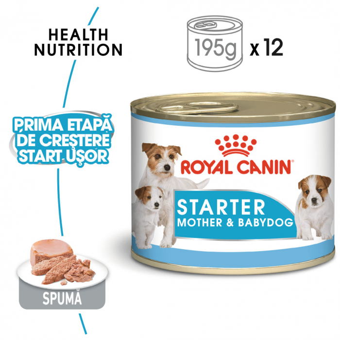 Royal Canin Starter Mousse, mama si puiul, hrana umeda caine, 195 g Royal Canin Starter Mousse, mama si puiul, hrana umeda caine, 195 g