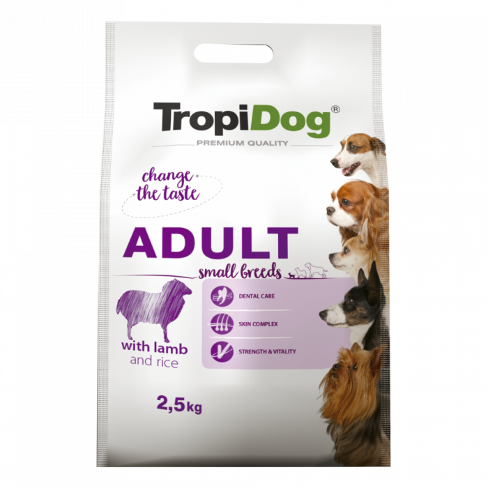 TropiDog, hrana uscata Premium Talie mica cu Miel si orez, 2.5 kg TropiDog, hrana uscata Premium Talie mica cu Miel si orez, 2.5 kg