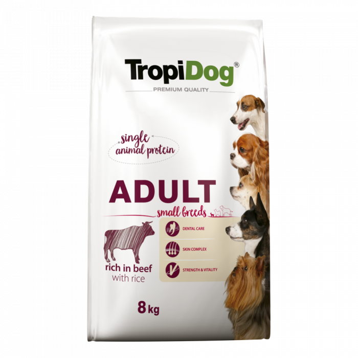 TropiDog, hrana uscata Premium Talie mica cu Vita si orez, 2.5 kg TropiDog, hrana uscata Premium Talie mica cu Vita si orez, 2.5 kg