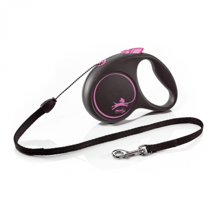 Lesa pentru caini Black design Snur, Flexi, Retractabil, Pana la 12 kg, S, 5 metri, Roz Lesa pentru caini Black design Snur, Flexi, Retractabil, Pana la 12 kg, S, 5 metri, Roz