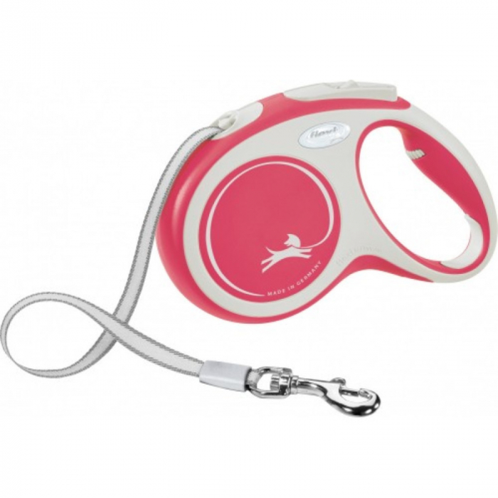 Lesa pentru caini Comfort banda, Flexi, Retractabil, Pana la 25 kg, M, 5 metri, Rosu Lesa pentru caini Comfort banda, Flexi, Retractabil, Pana la 25 kg, M, 5 metri, Rosu