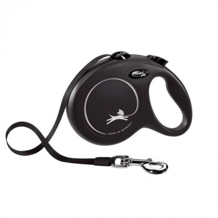 Lesa pentru caini New Classic banda, Flexi, Retractabil, Pana la 50 kg, L, 8 metri, Negru Lesa pentru caini New Classic banda, Flexi, Retractabil, Pana la 50 kg, L, 8 metri, Negru