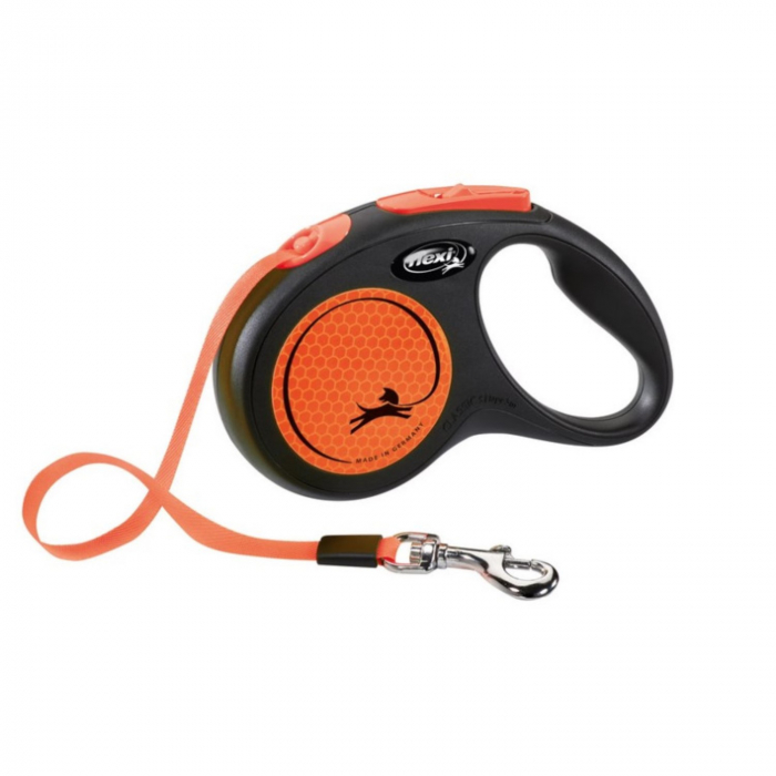 Lesa pentru caini New Classic Neon banda, Flexi, Retractabil, Pana la 15 kg, S, 5 metri, Portocaliu Lesa pentru caini New Classic Neon banda, Flexi, Retractabil, Pana la 15 kg, S, 5 metri, Portocaliu