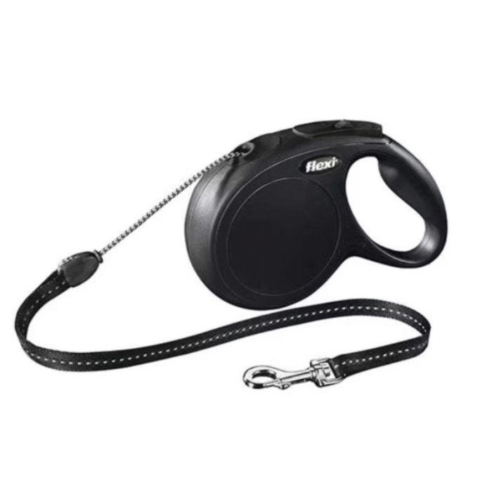 Lesa pentru caini New Classic Snur, Flexi, Retractabil, Pana la 12 kg, S, 8 metri, Negru Lesa pentru caini New Classic Snur, Flexi, Retractabil, Pana la 12 kg, S, 8 metri, Negru